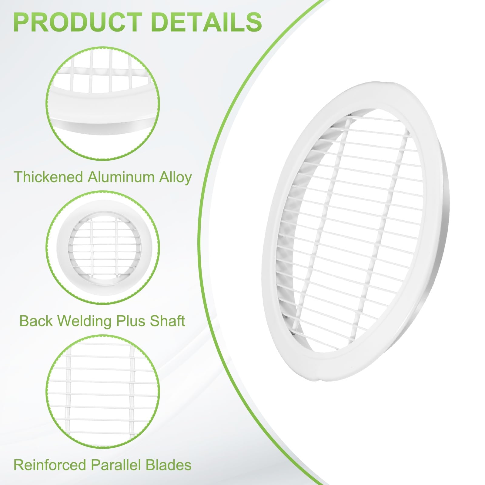 PATIKIL Rejilla Redonda De 13.7" Para Ventilación De Aire, Cubierta De Persiana Simple De Aleación De Aluminio Para Sofito HVAC, Blanco