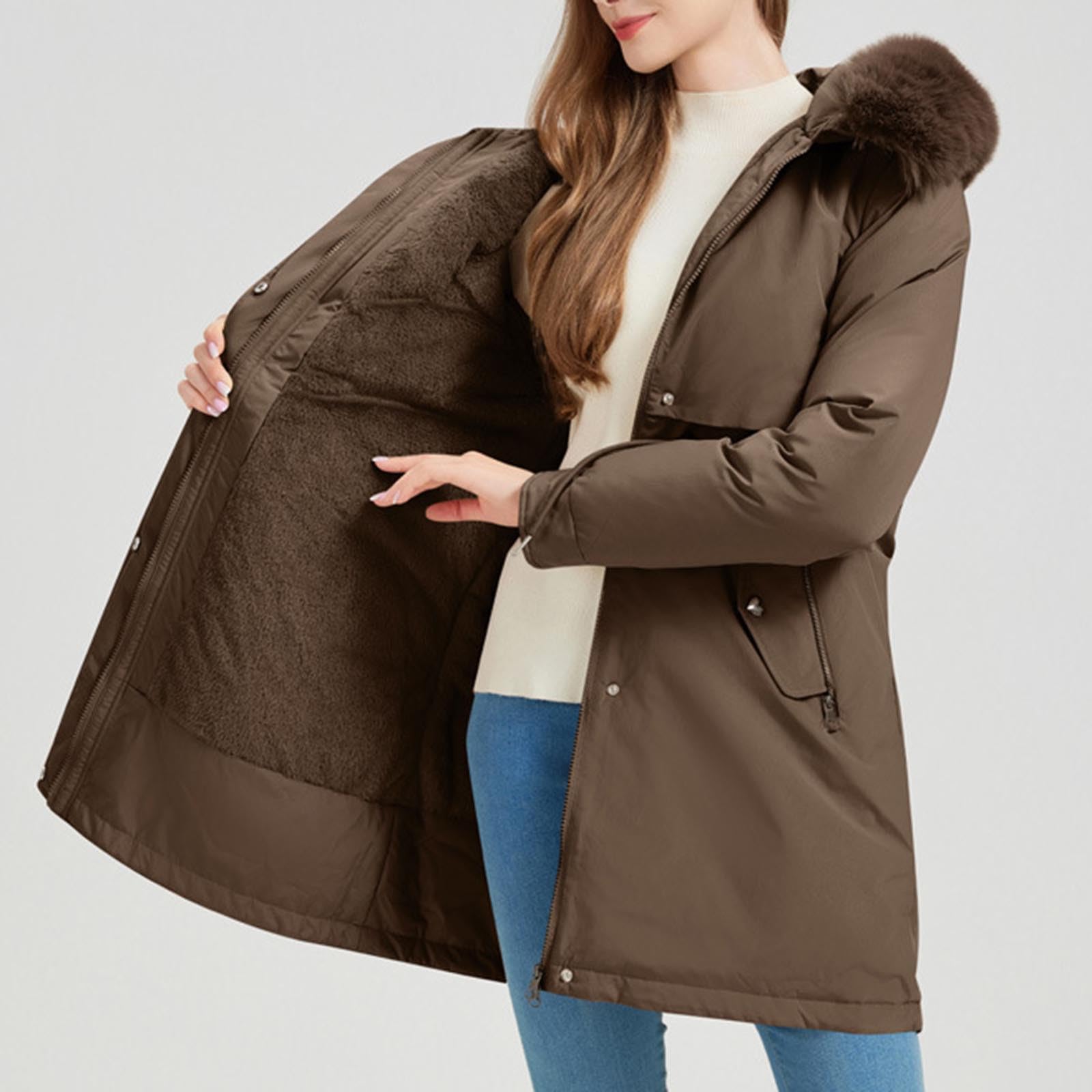 Giacca Militare Donna Imbottita e Pesante Media Lunghezza Con Cappuccio Piumino Trapuntato Imbottita in Caldo Giacca Parka Casual Outdoor Cappotti con Cappuccio Cappotto Cerniera Giacche Classico