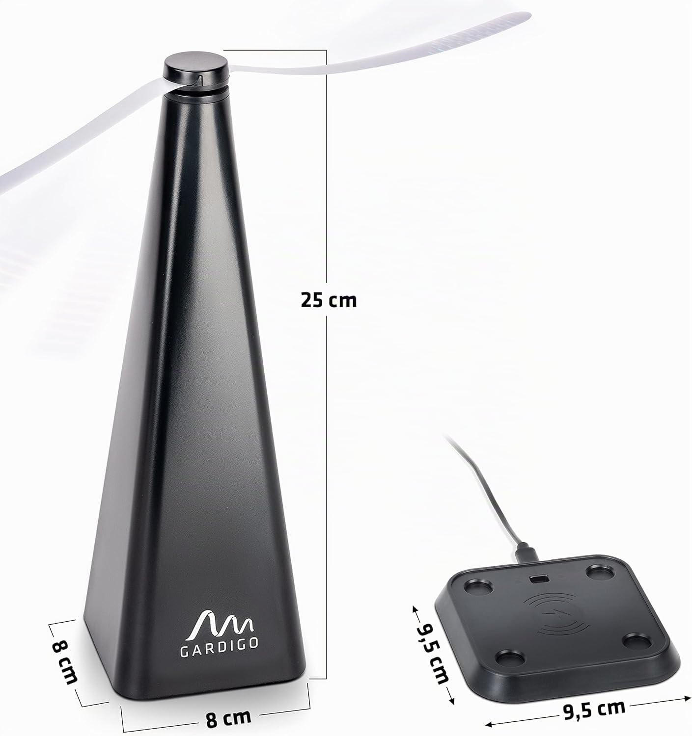 GARDIGO® 2x Repellente Mosche Professionale | con Base per Ricarica USB | Scaccia Mosche da Tavolo, Cibo | per Casa, Giardino, Ristoranti, Hotel, Catering | Ventilatore Anti Mosche | Esterno, Interno