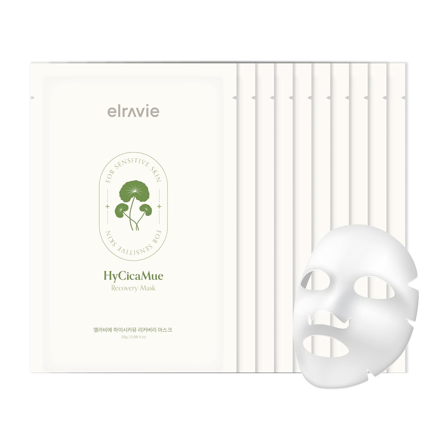 HyCicaMue Recovery Mask(10ea) | Soothing & Hydrating Sheet Masks for Sensitive Skin | Cica, Aloe Vera Leaf Extract, Hyaluronic Acid | Daily Calming & Moisture Barrier Care | Korean Face Mask