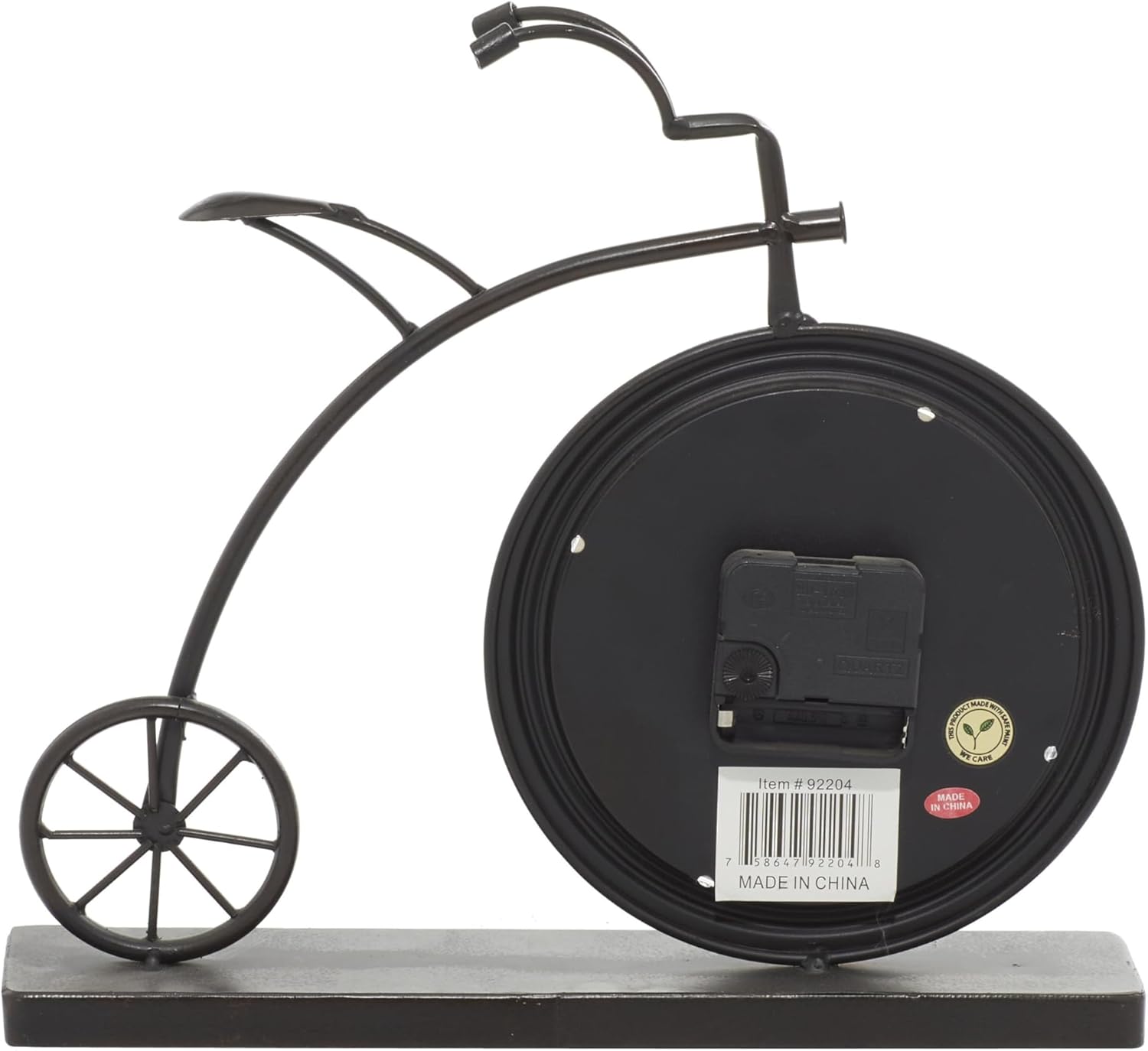 Deco 79 Metal Decorative Clock Bike Mantel Clock, Tabletop Clock 13" x 3" x 12", Brown