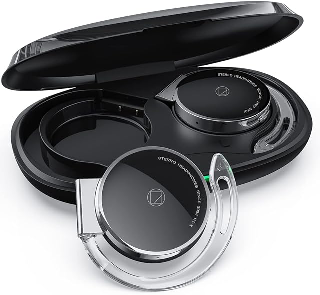 Open Ear Headphones Bluetooth V5.3, Clip on Earphones Wireless with Earhooks On-Ear, Sports Headset Bluetooth with 4 Microphones, Noising Cancelling/Long Battery Life/with Charging Case