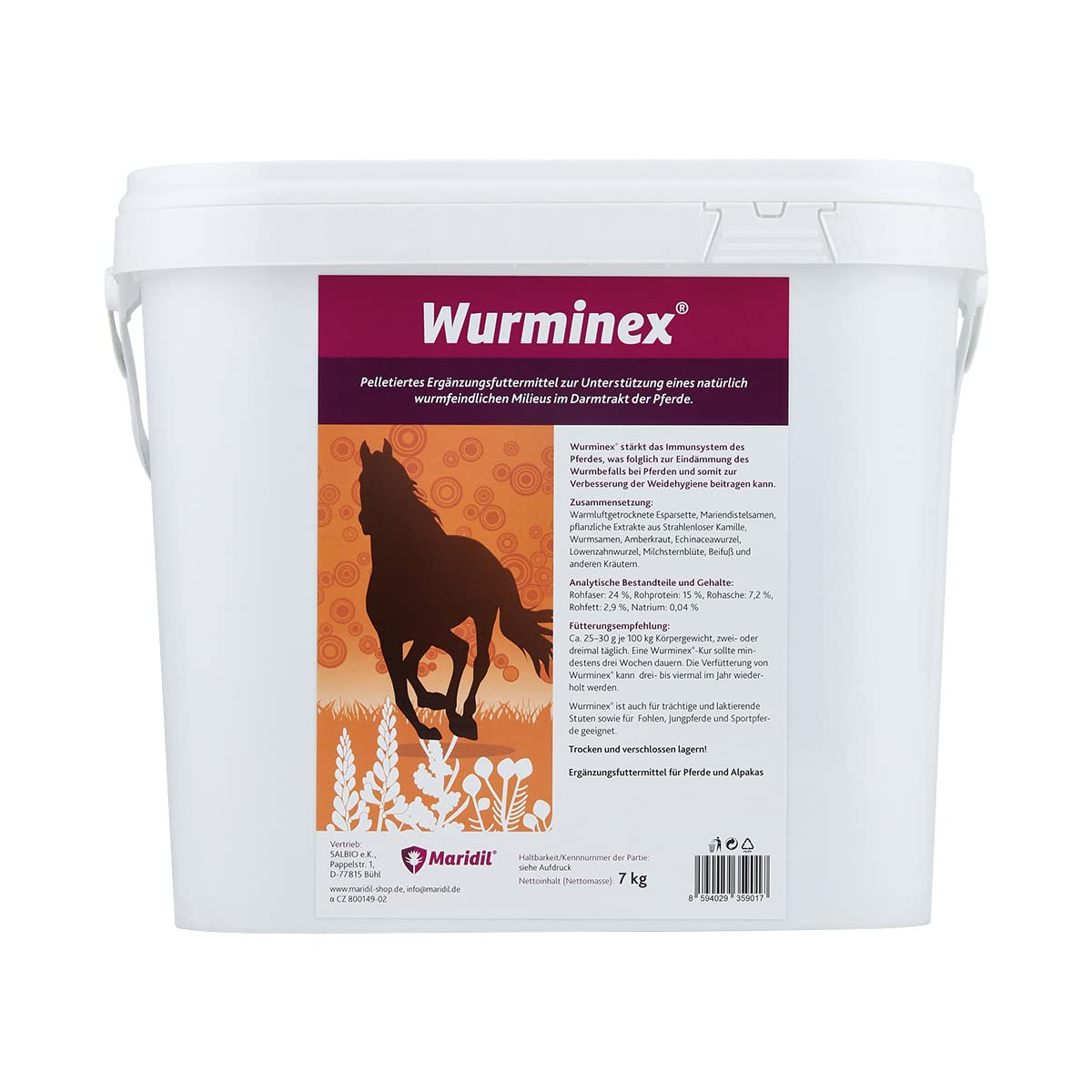 WURMINEX 7 kg - Ergnzungsfuttermittel fr Pferde - Darmgesundheit & Immununtersttzung - Geschmacklos - 7 kg