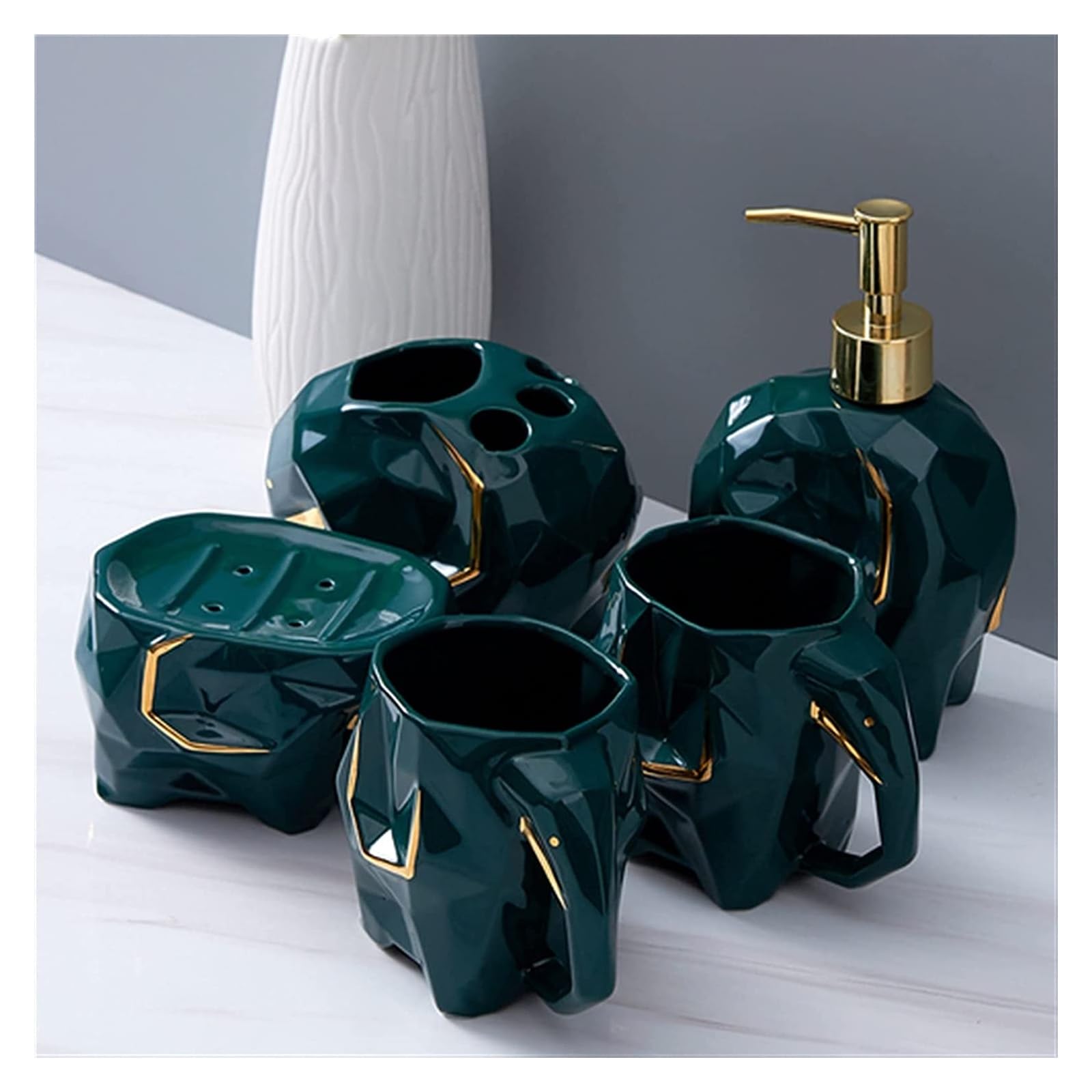 Dispenser di Sapone Accessori per Bagno Moderni Set di 5 Dispenser di Sapone, Bianco Rosa Verde in Ceramica per la casa, Hotel, Bagno, Cucina, Bagno, Noir