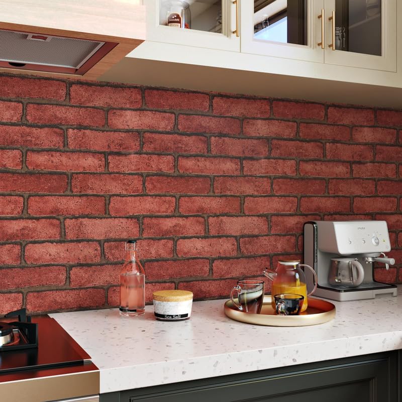 Image of Brick Wallpaper self Adhesive Brick Design Wall Stickers /DIY Wallpaper for Home Hotel Living Room Bedroom Cafe Deco | 1 Feet X 6.5 Feet-