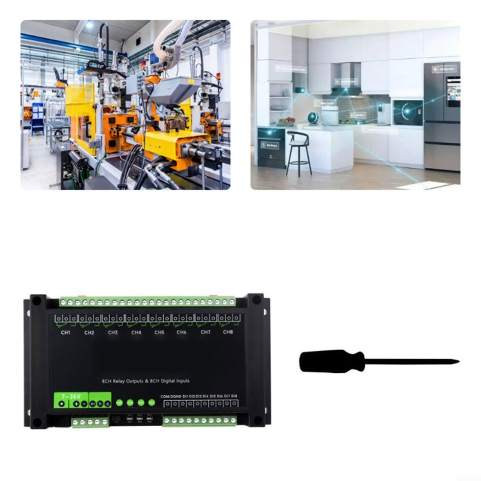 8 canali per relè per modbus per rtu RS485 7-36 V guida a coda | Alloggiamento in ABS, 7-36 V, optoaccoppiatore bidirezionale, algoritmo di decompressione, per industria e per Smart Home