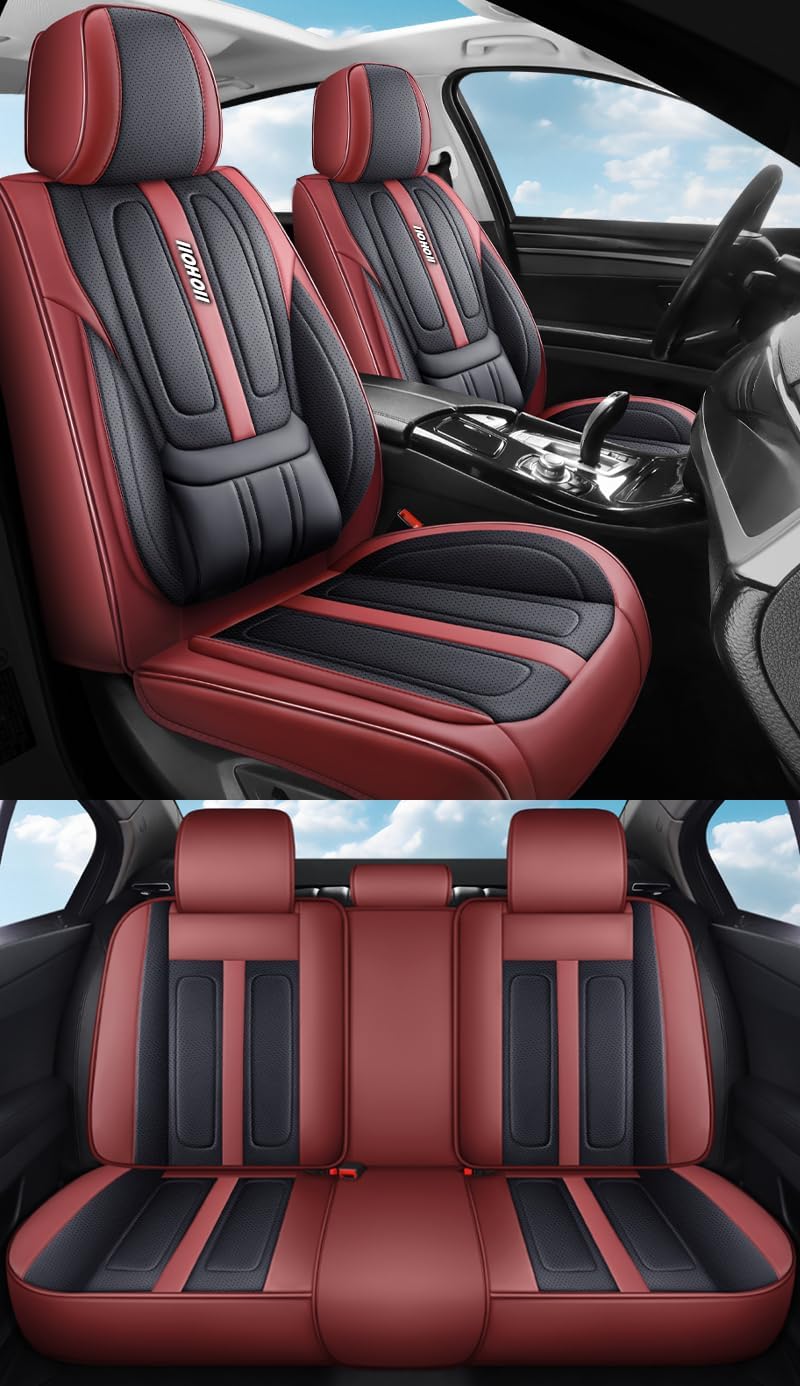 PU Leather Car Seat Covers, Universal Front 2 or Full 5 Seat Set, Waterproof Seat Protectors Easy Installation for Cars Trucks SUVs (Brown, Front Pair)
