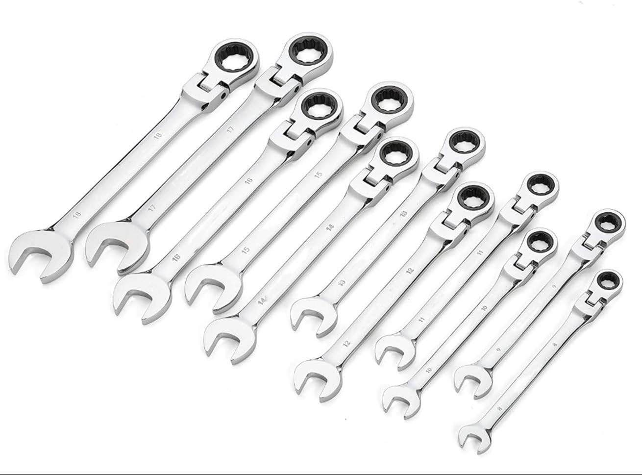 FLZOSPER 22 -Piece Flex-Head Ratcheting Wrench Set, Both SAE and Metric Chrome Vanadium Steel Hand Combination Ratchet Set of Wrench