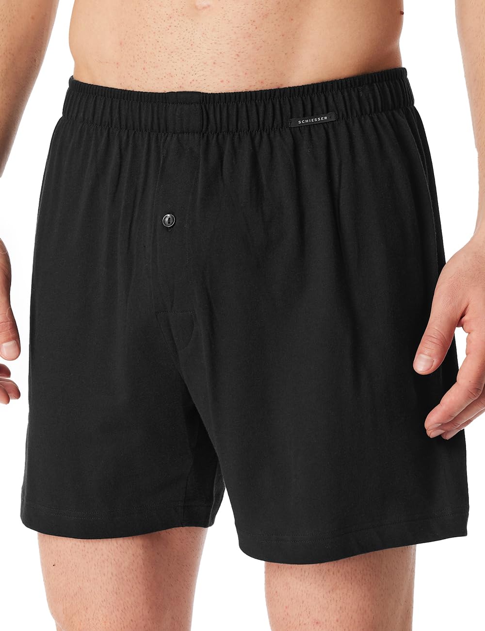 Schiesser - Single-Jersey bokserki męskie – 100% bawełna, luźne dopasowanie, funkcjonalna listwa guzikowa, Czarny_182426, 8