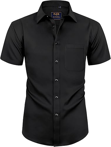 Miniatura 164 de Alimens & Gentle - Camisas de vestir con bolsillo y manga corta, de color liso y sin arrugas, estilo casual con botones, para hombres