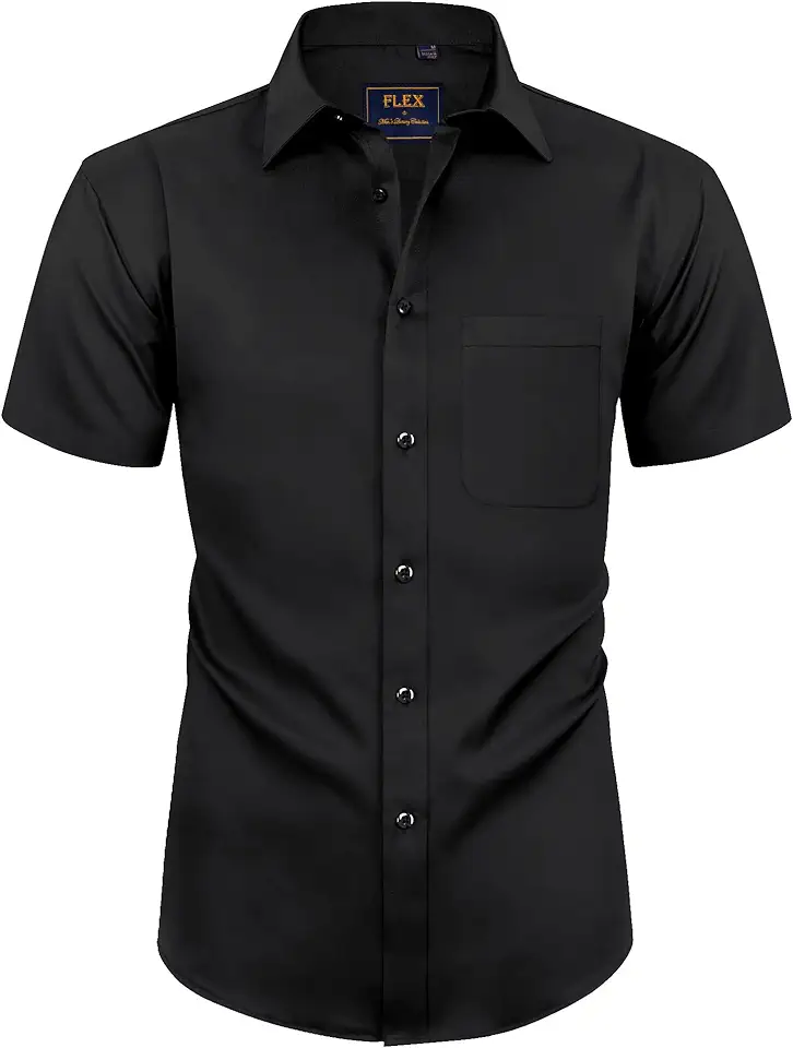 Alimens & Gentle Mens Short Sleeve Dress Shirts Wrinkle Free Solid Casual Button Down Shirts with Pocket