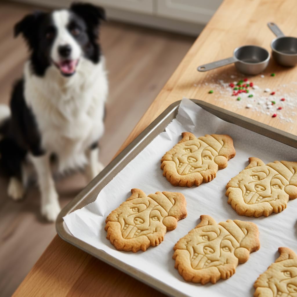 BAKERLOGY Set of 2 Christmas Border Collie with Santa Hat Cookie Cutters – Festive Sheepdog Face Design for Pet Treats, Winter Holidays Baking