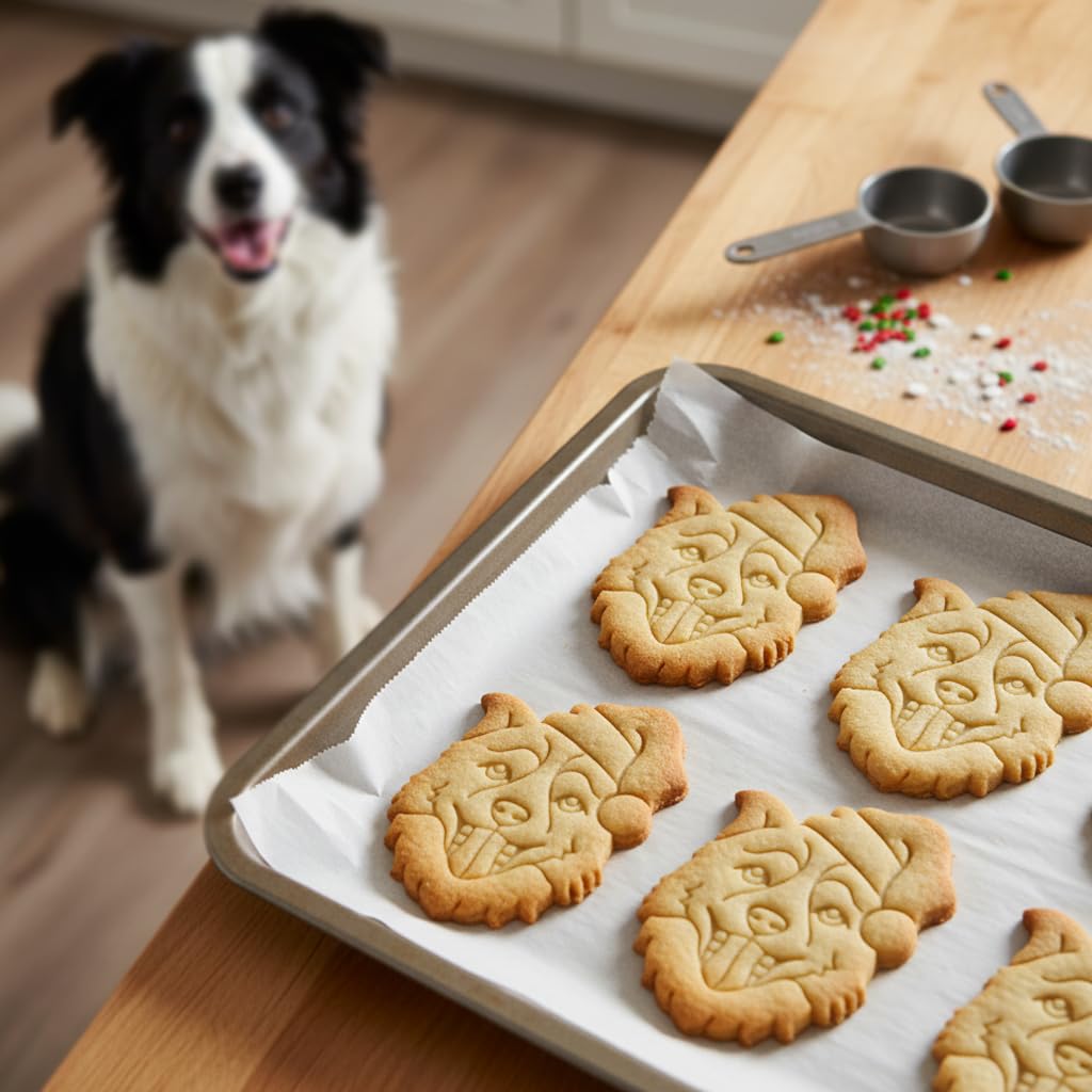 BAKERLOGY Lot de 2 Emporte-pièces Border Collie de Noël avec Bonnet – Design de Chien de Berger Festif pour Friandises Canines & Pâtisserie de Fêtes