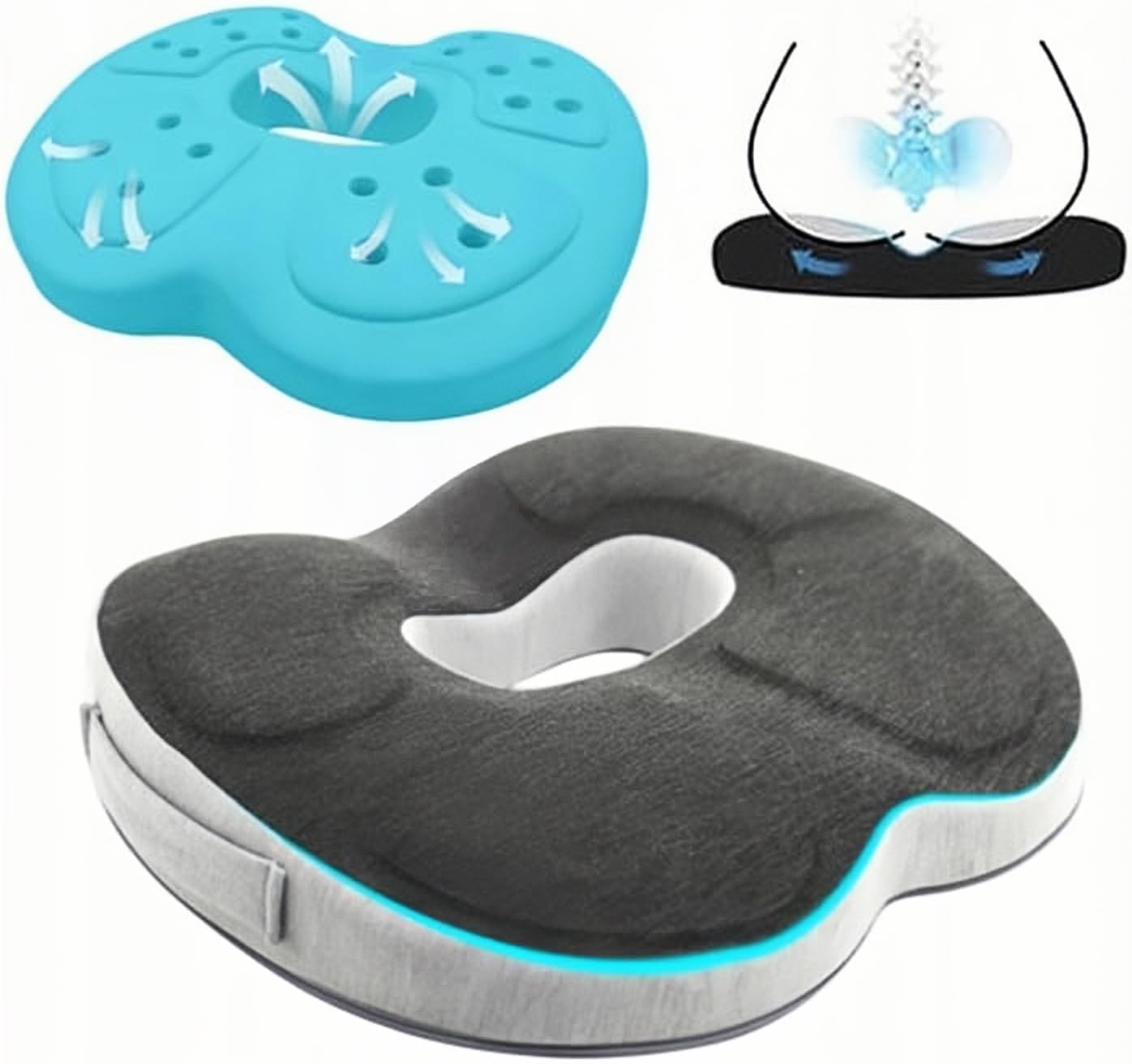 Cojin Ergonomico Silla Oficina, Cojín para Coxis Viscoelástico con Funda Lavable, Alivia el Dolor Ciática, Cojín de Espuma Viscoelástica para Silla de Oficina, Coche, Hogar