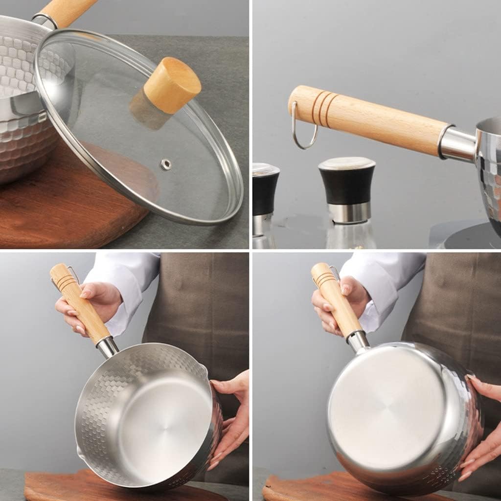 Stainless Steel Snow Pan Wooden Handle Milk Pot Uncoated Household Instant Noodles Cooking