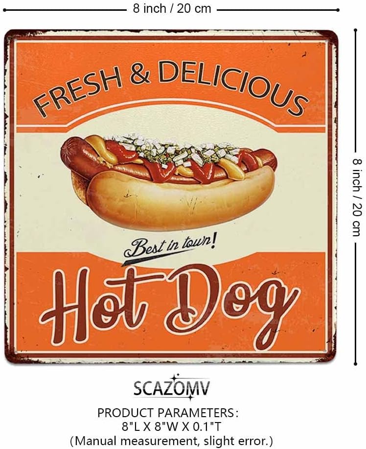 SCAZOMV Hot Dog Tin Signs Funny Food Poster Vintage Metal Sign Wall Decor for Home Kitchen Bar Restaurant Cafe Pub 8x8 Inch image 2