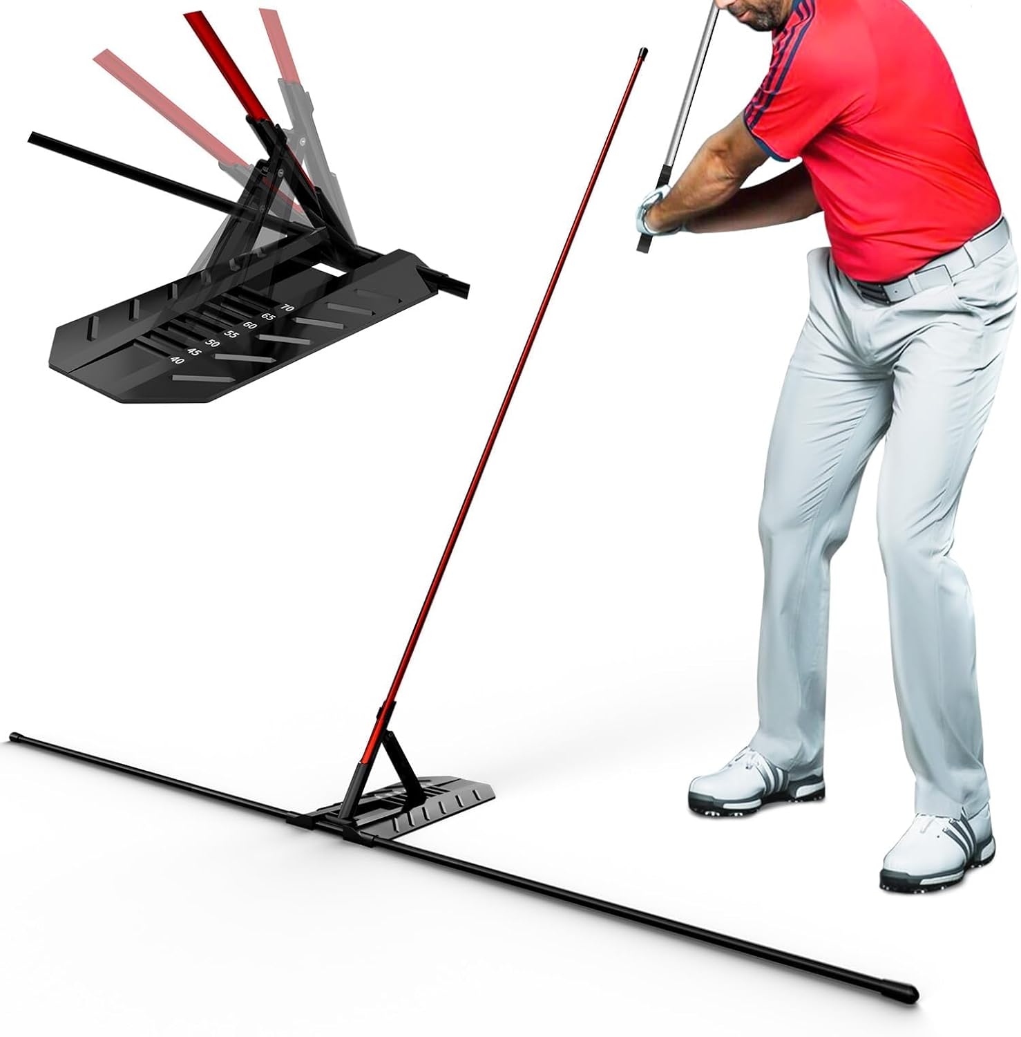 golf alignment stick holder - golf alignment sticks made of metal, golf training aid for swing plane and swing path training, golf swing trainer for golf practice accessories red