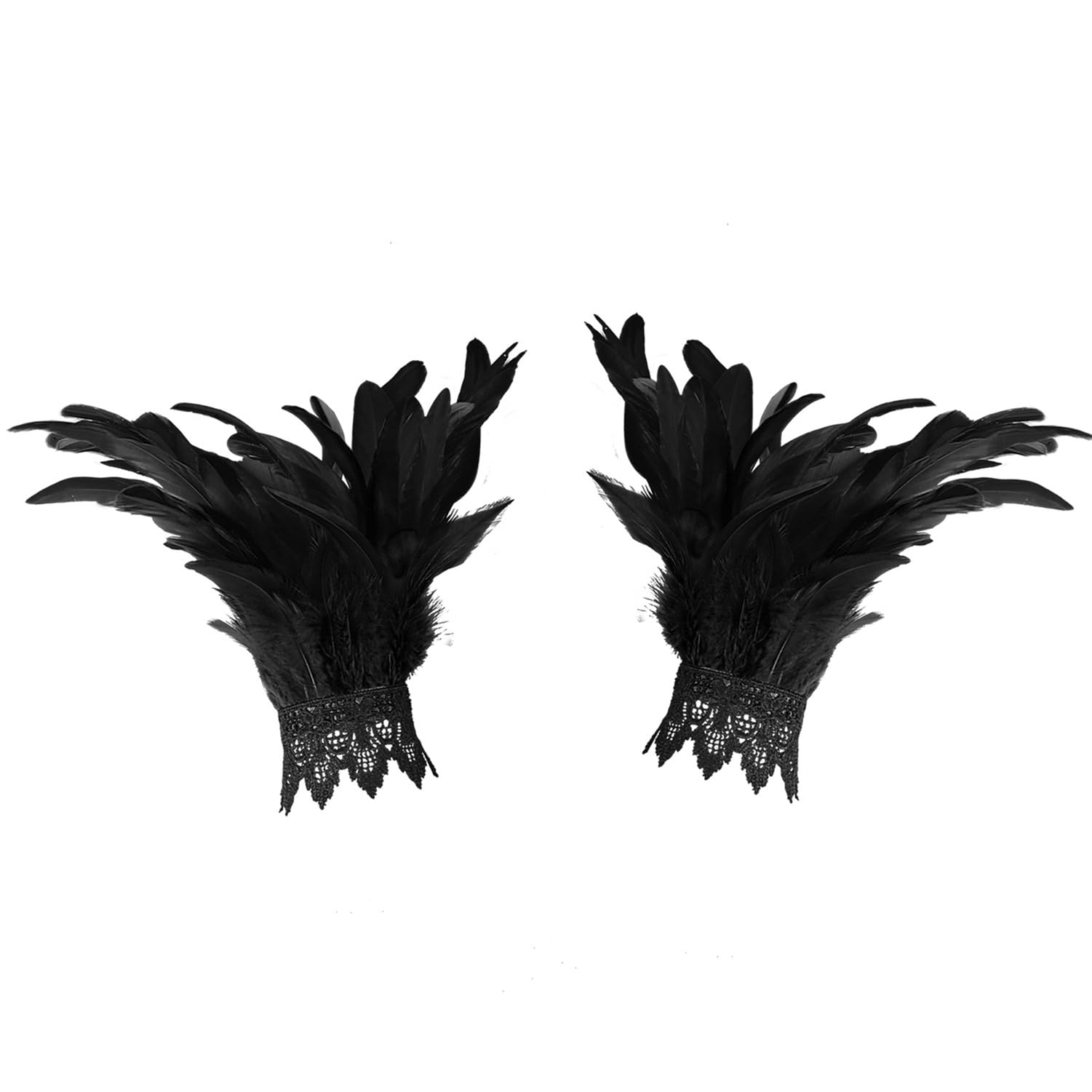 Chyuxinda Women's Gothic Feather Cuffs Costumes Gloves Wrist Band for Halloween Carnival, black, One Size