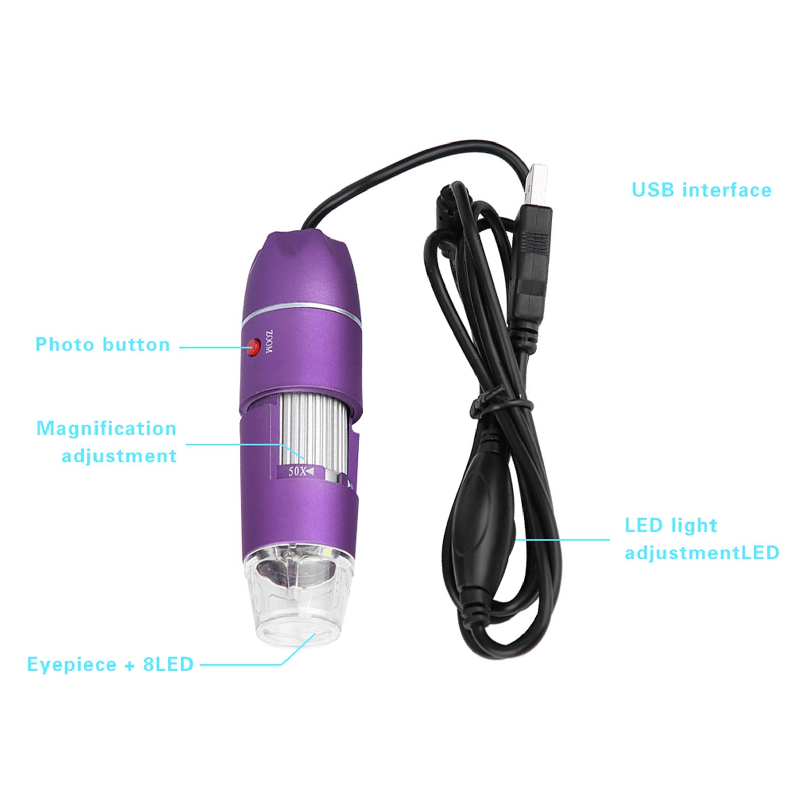 Mikroskop cyfrowy USB, endoskop do analizy skóry, tester urody skóry włosowej wykrywacz skóry głowy mieszków włosowych 50 x 500 X, do testowania wilgotności skóry, elastyczności, oleju, melaniny, piegów