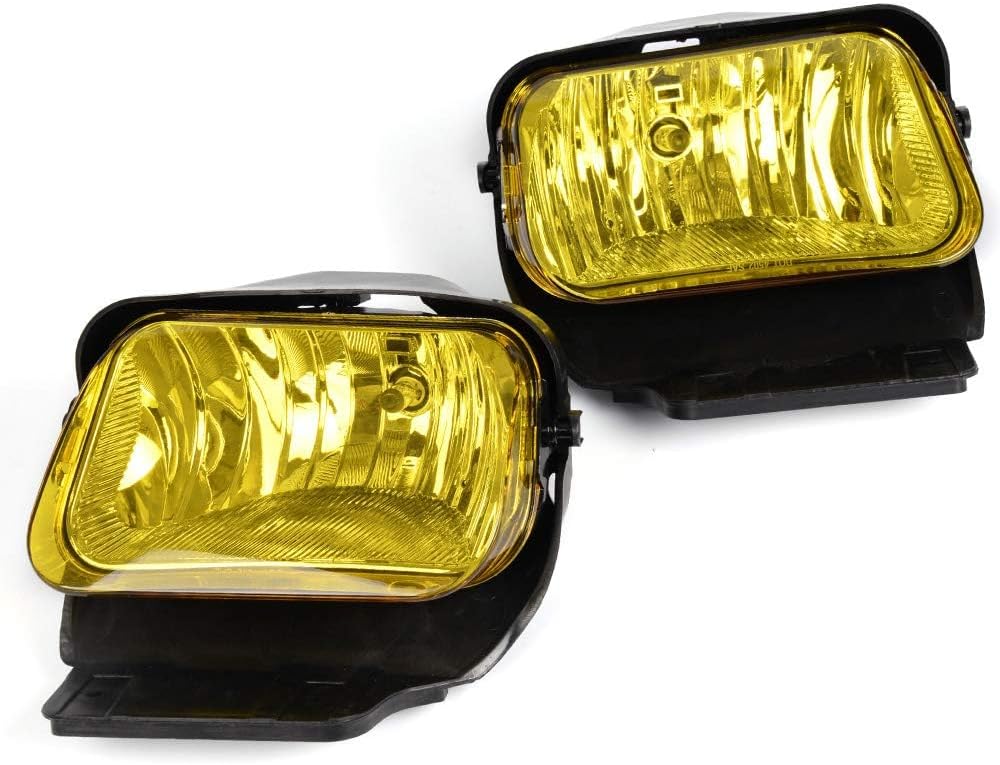 G-PLUS Pair Fog Lights Compatible with Chevy Silverado 2003-2006 /Avalanche 1500 2500 2002-2006 Yellow Bumper Driving Lamps Left+Right Replacement Come w/Bulbs