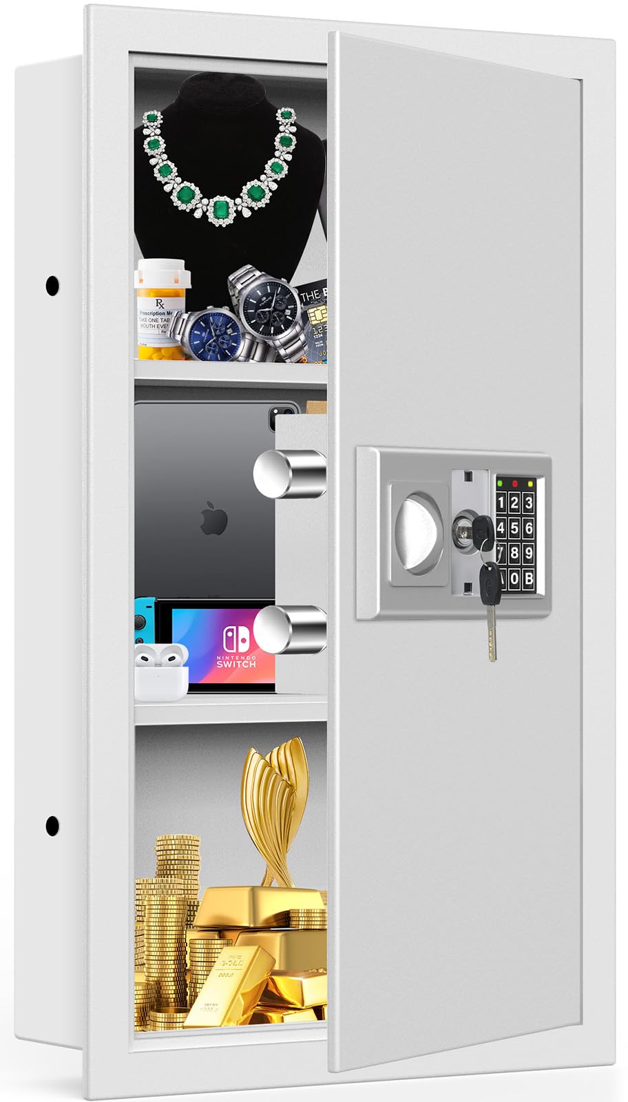 White 25.6" Tall Wall Safes Between the Studs 16" Centers with Combo Lock