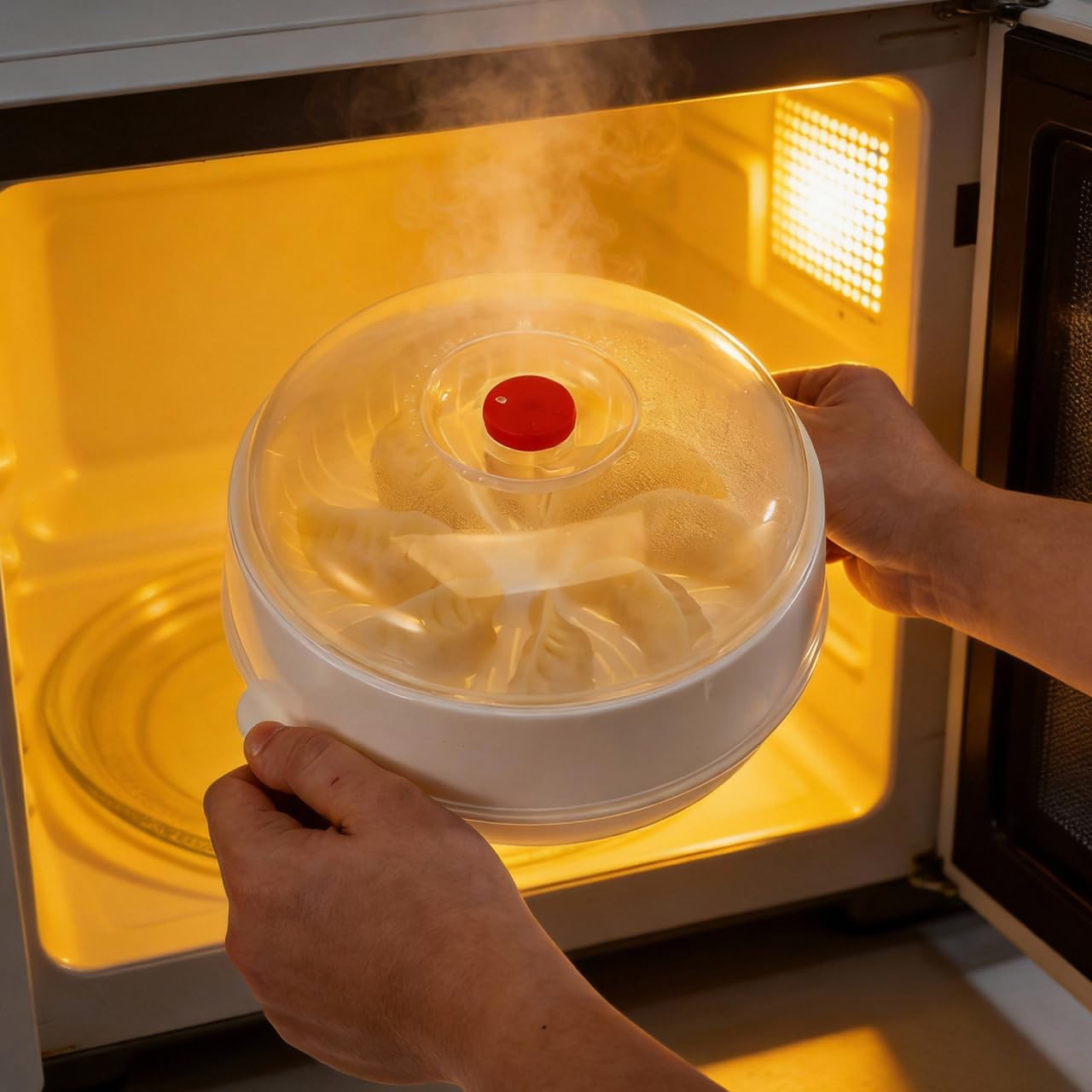MAGICLULU Vaporiera Per Microonde 9.65X8.66X4.92In Cestello Con Maniglia Isolante Per Riso Pesce E Gnocchi Cottura a Vapore Sicura in Cucina