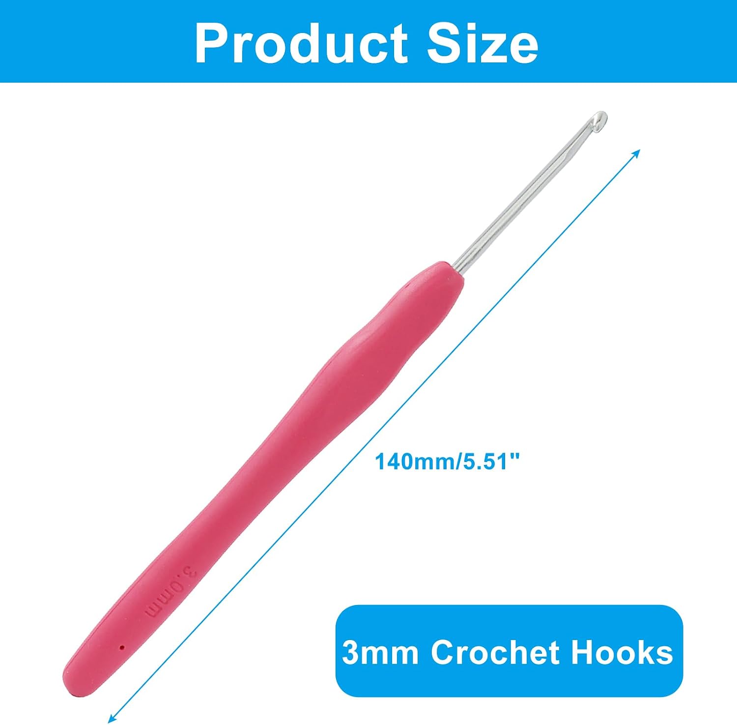 Biaungdo 3mm Crochet Hook, Ergonomic Yarn Crochet Hooks