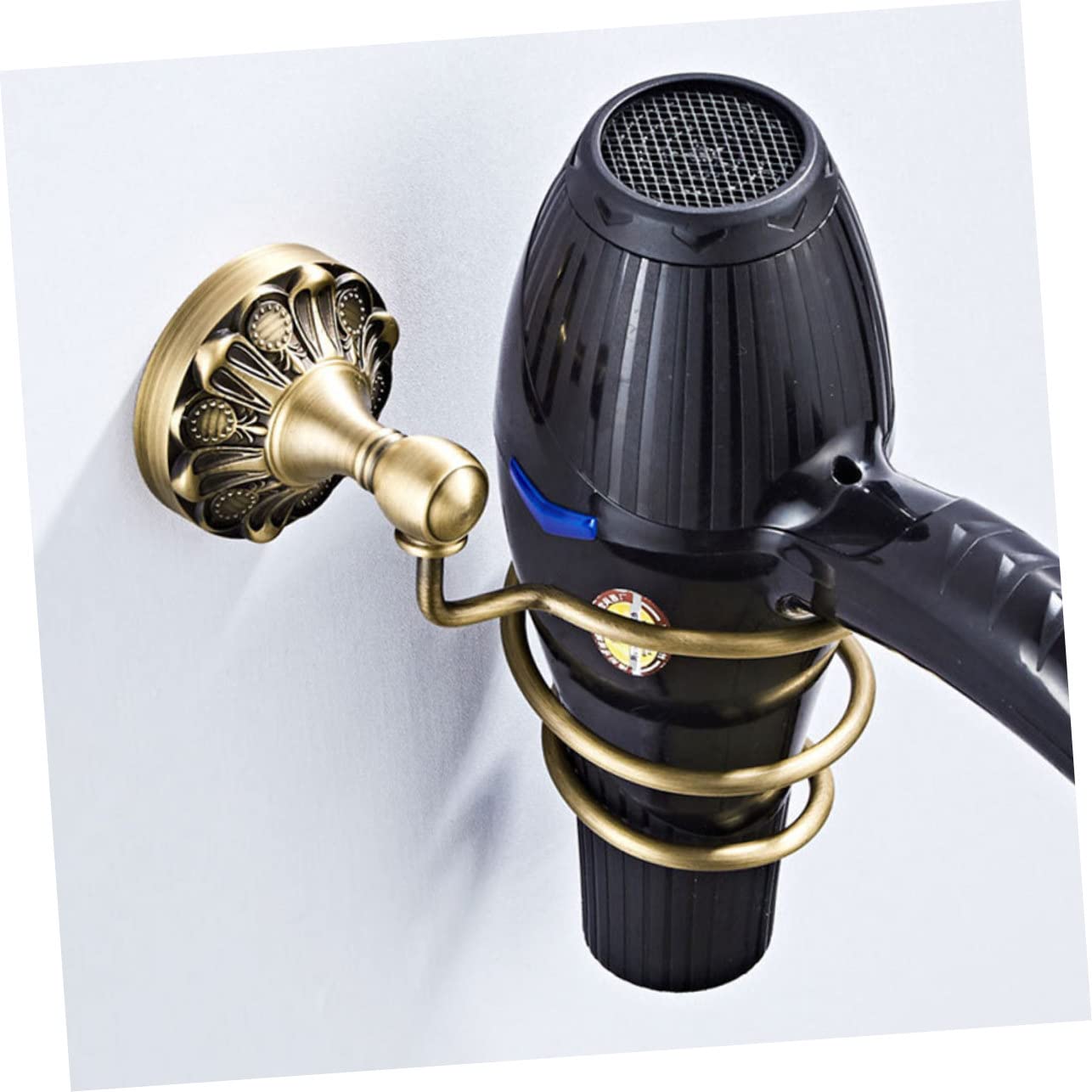 Supporto a Spirale per Asciugacapelli in Rame Oro da Parete | Foratura di Fissaggio 6mm, Adatto al Bagno, Finitura Semplice Contemporanea