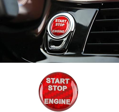 Miniatura 9 de QianBao Compatible con la cubierta del botón de arranque y parada, calcomanía de fibra de carbono para interruptor de encendido de arranque sin Negro