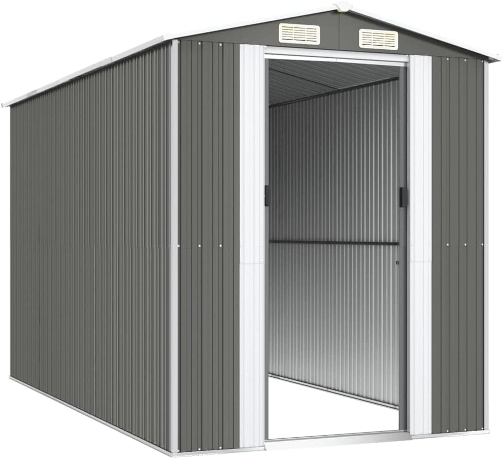 مخکی view of the vidaXL storage shed with open sliding door
