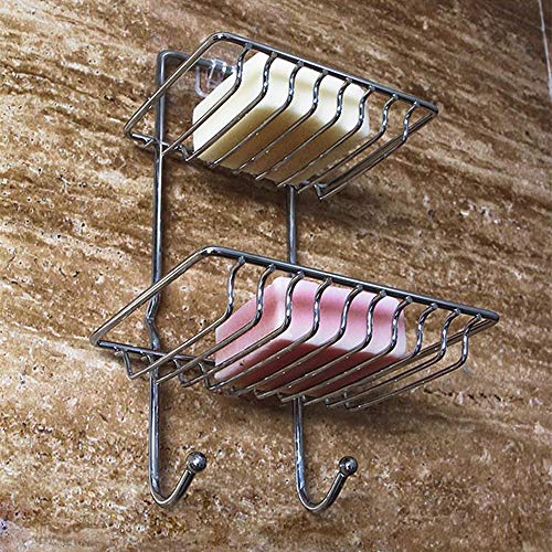 Preisvergleich Produktbild Duschregal Edelstahl Doppelschichten Seifenschalenhalter Badezimmerregal Seifenkastenablage Stützplatte Abflusshalter 24cm Silber