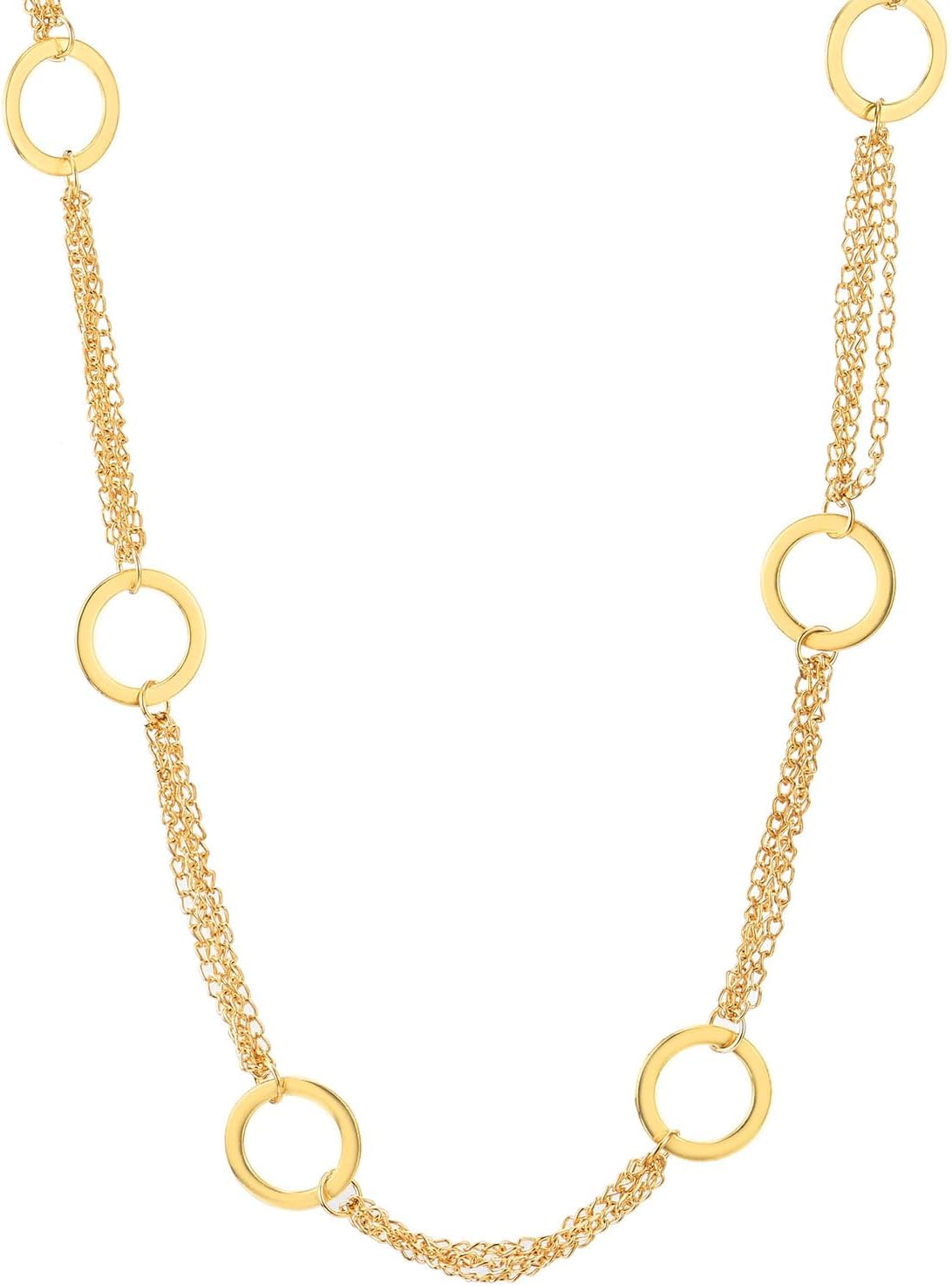 Long 18K Gold-Plated Chain Necklace with Open Circle Links and Multi-Strand Chains Elegant Layered Statement - Image 3