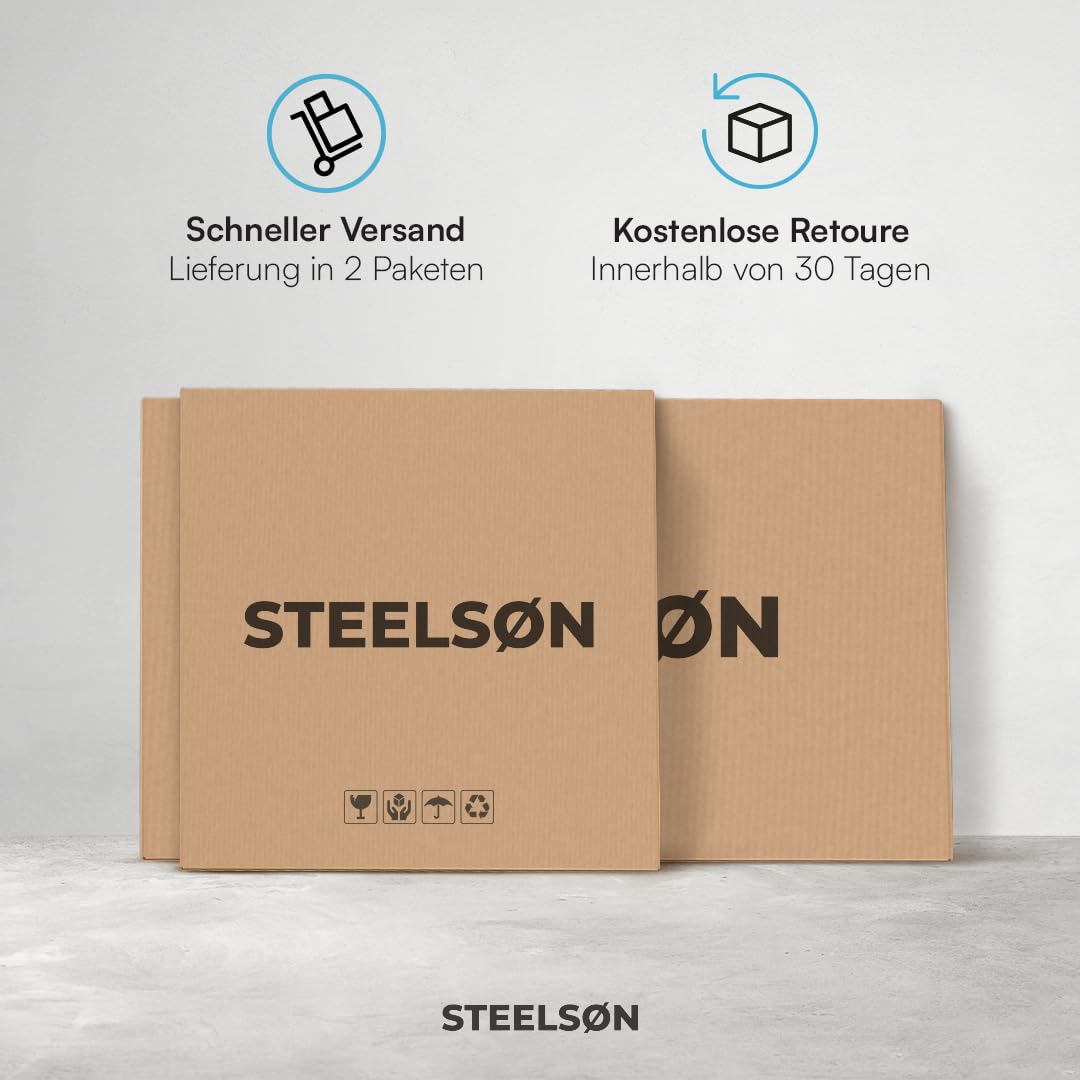 STEELSØN Veloria Rattan Gartenmöbel Set 4-TLG. – Gartenlounge mit Sofas, Tisch & Box – Outdoor Sitzgruppe bis 4 Personen – Sitzgarnitur Garten/Balkon/Terasse schwarz/anthrazit mit Stauraum