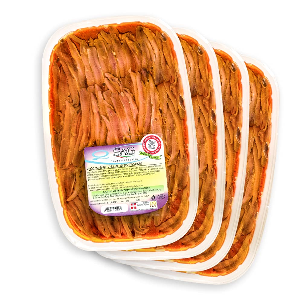 Filetti di acciughe in Salsa rossa o "Messicana", (Confezione da 4 pz. da Kg) - SAG