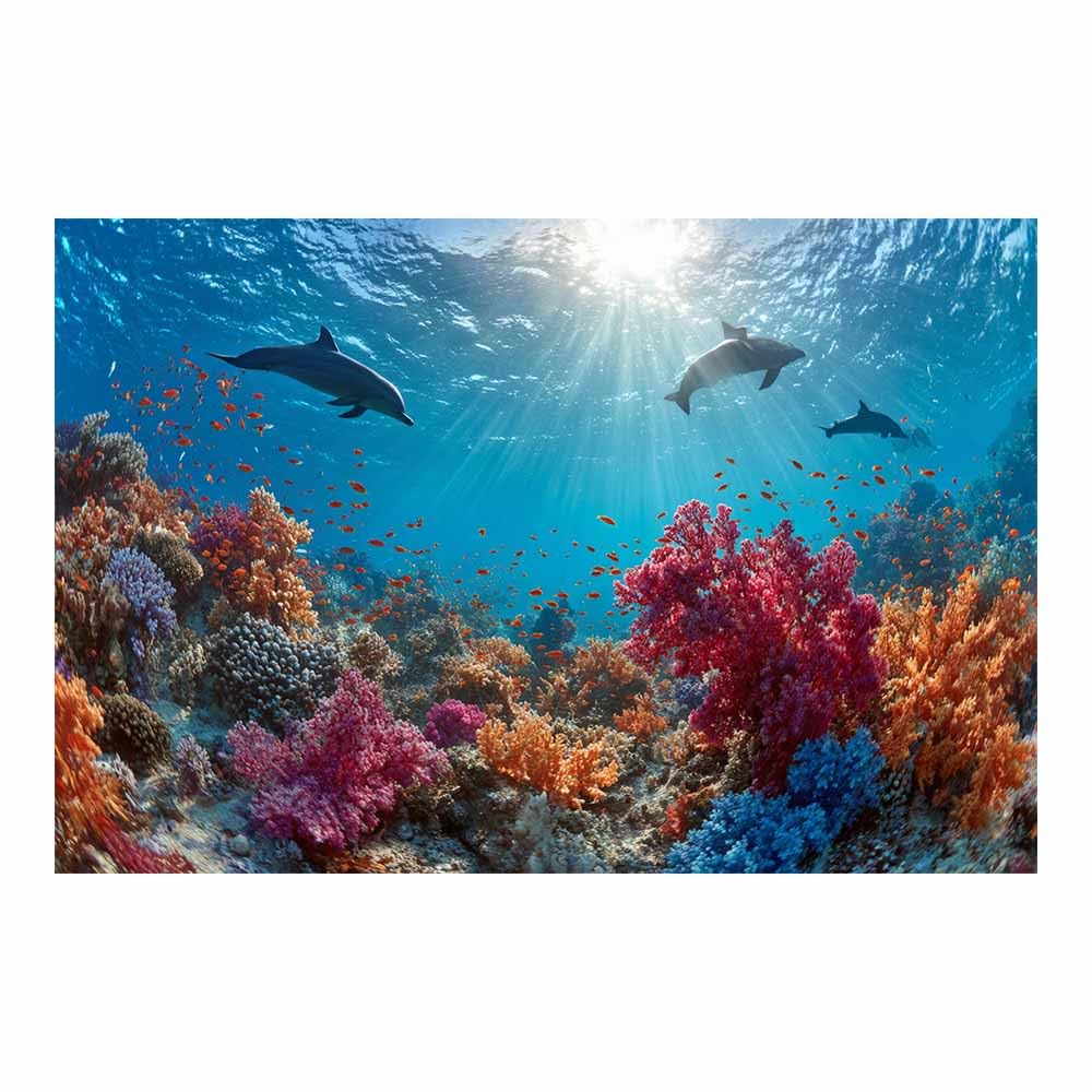 HOQIU Wall art for home decor Underwater Dolphin Corals Art canvas artwork for wall, art prints, For living room, bedroom, bathroom, dining room, painting and decor.(Multicolor)-30x40cm Unframed
