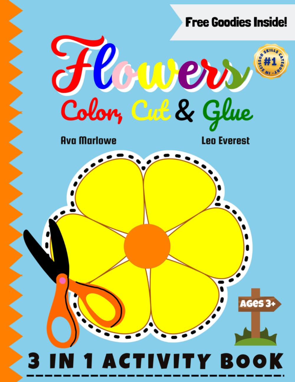 Flowers Color, Cut & Glue: Blossom Beyond Screens! Nurturing Creativity - 3-in-1 Scissor Skills Extravaganza for Young Minds with Roses, Sunflowers, and More!