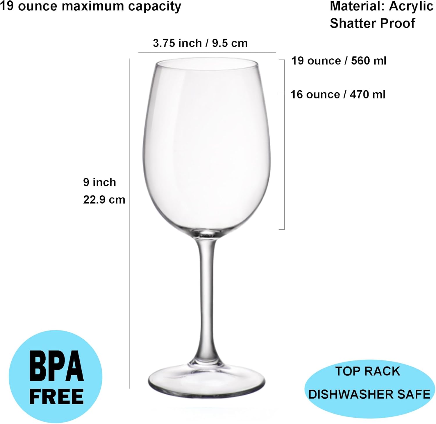 KX-WARE Classic Acrylic All-Purpose Wine Glasses, 19-ounce Plastic Stem Wine Glasses, set of 6 Clear - Image 2