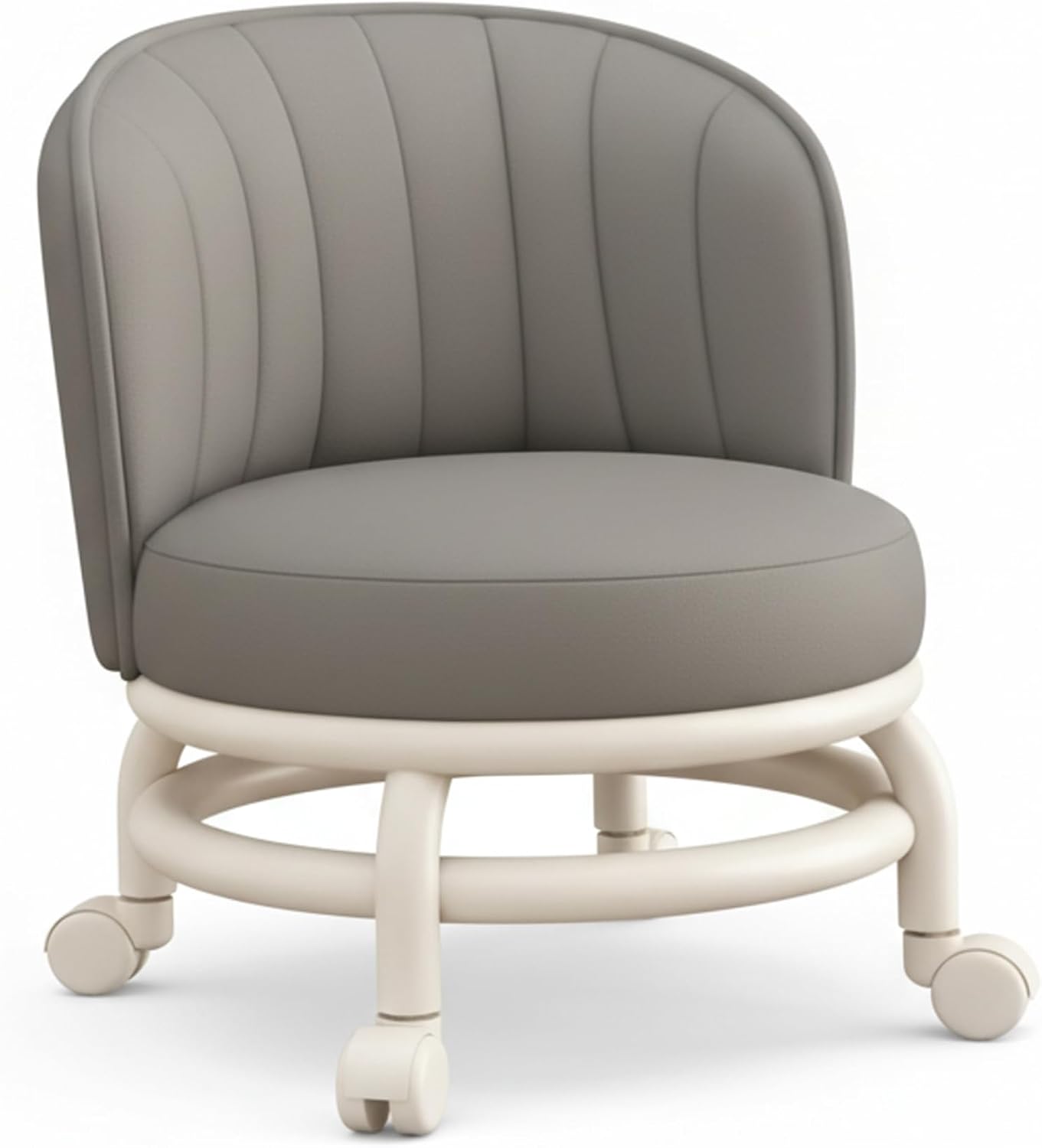 Heavy Duty Rolling Stool, Low Rolling Stool with Wheels & Backrest for Home Use, Grey Ergonomic Chair