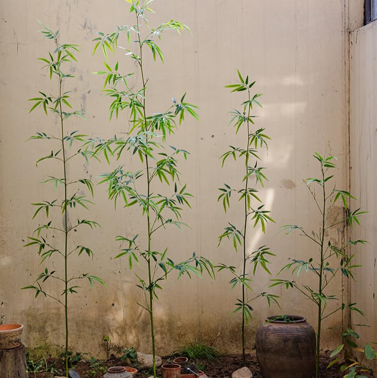 Rustic Reach Artificial Bamboo Plant Stems | Fake Bamboo Stems Green Leaves Decor | Artificial Plants for Home Decor | Ideal for Indoor Outdoor Decoration - Set of 10 (Small)