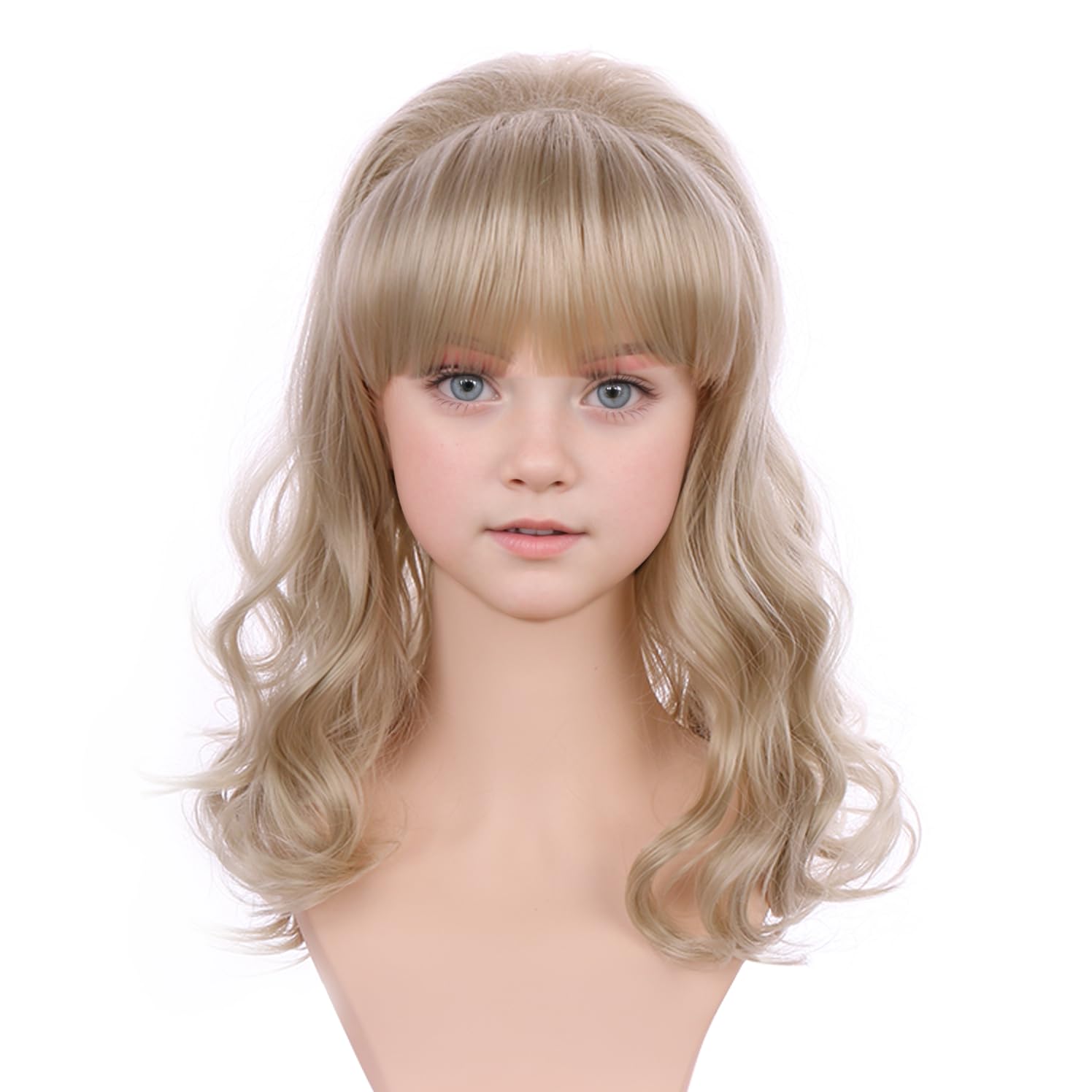 PATTNIUM Light Blonde Beehive Wig for Girls Kids Long Blonde Wavy Curly Wigs Children Synthetic Cosplay Costume Halloween Wig