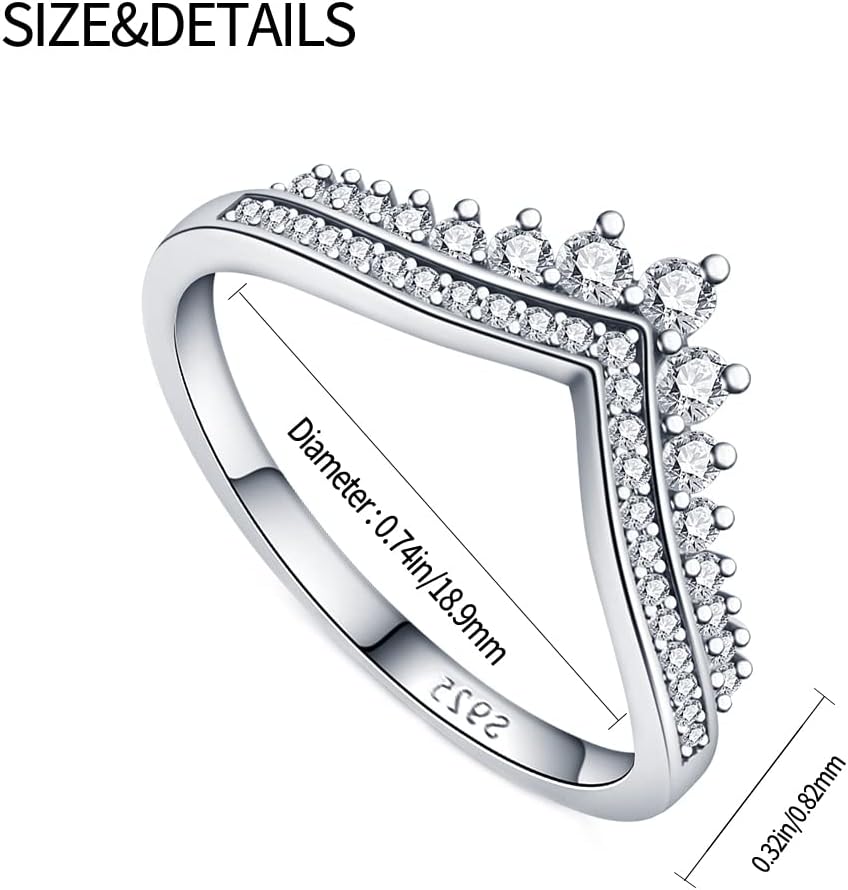 KUNSIR 925 Silver Cubic Zirconia Ring Size 7-9 Wedding Band Sterling Silver Eternity Ring Modern Style