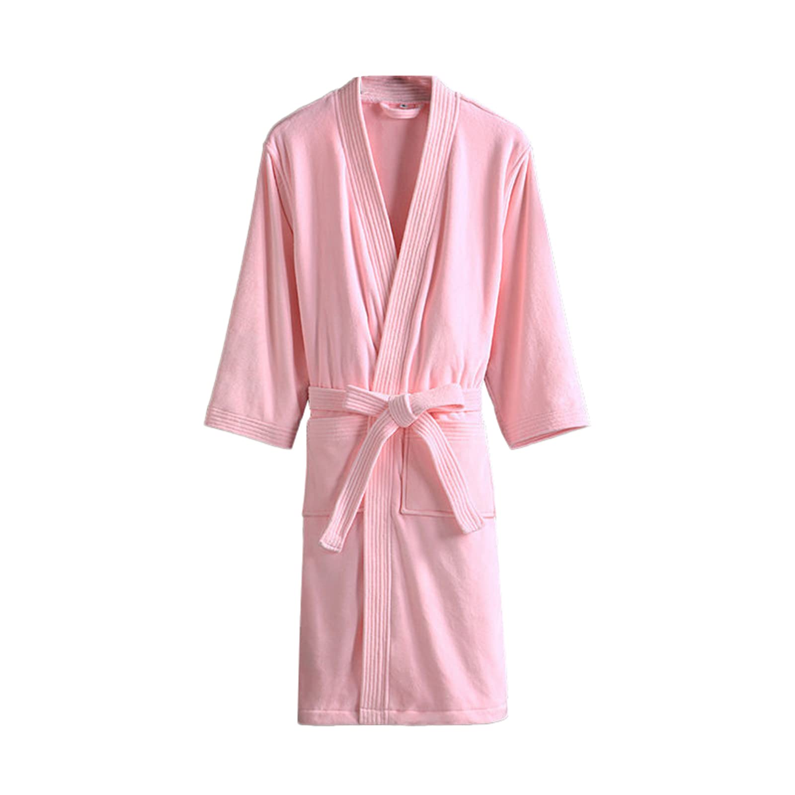 TIANQIHAO Women Bathrobe Long Knit Hotel Bath Towel Robe Soft Sleepwear Ladies Nightgowns,Pink-Medium