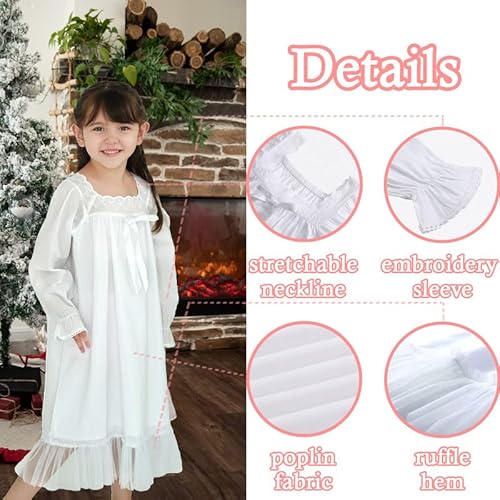 610 You Summer Nightgowns For Toddler Girls, White Cotton Vintage Long Sleeve Princess Pajama Dresses For Girl, 4-5T #TOP7