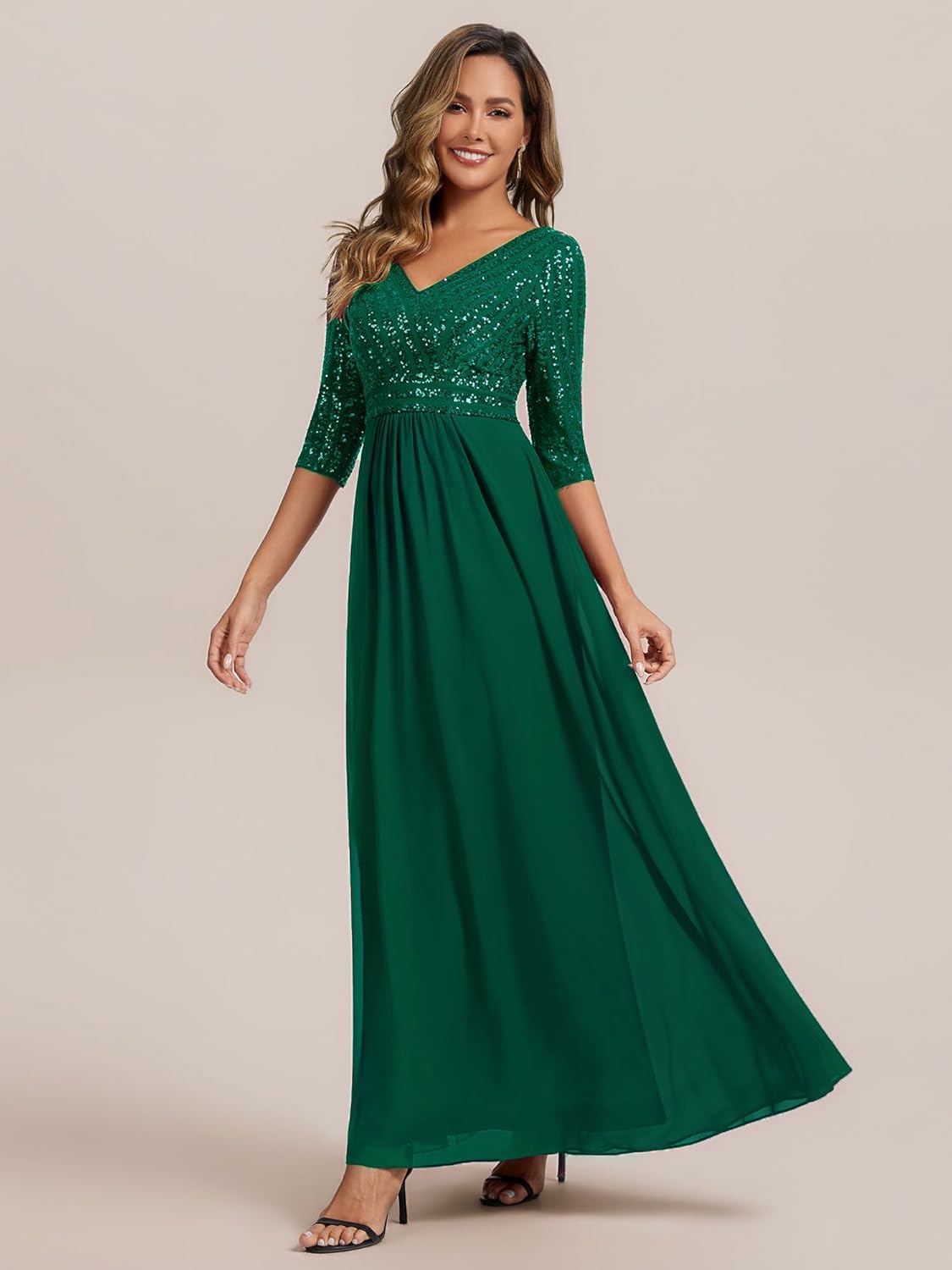 Ever-Pretty Women's Sequin Formal Evening Dress V-Neck Half Sleeves Floor Length A-Line Mother of The Bride Dresses 00756 - Image 3