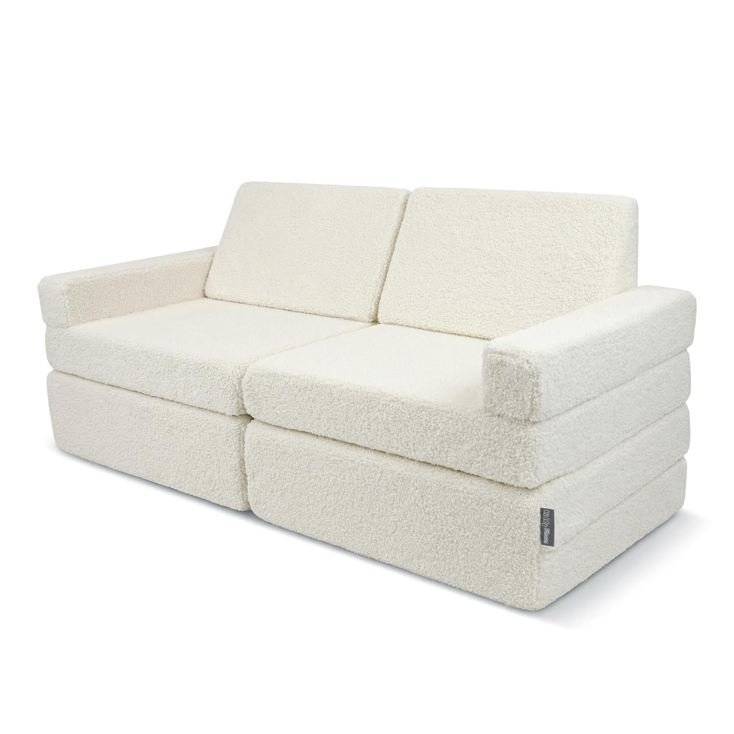 KiddyMoon Canapé Enfant en Mousse Et Housse Teddy, Modulaire Et Pliable, pour Jouer, Lire Et Se Détendre, Crème