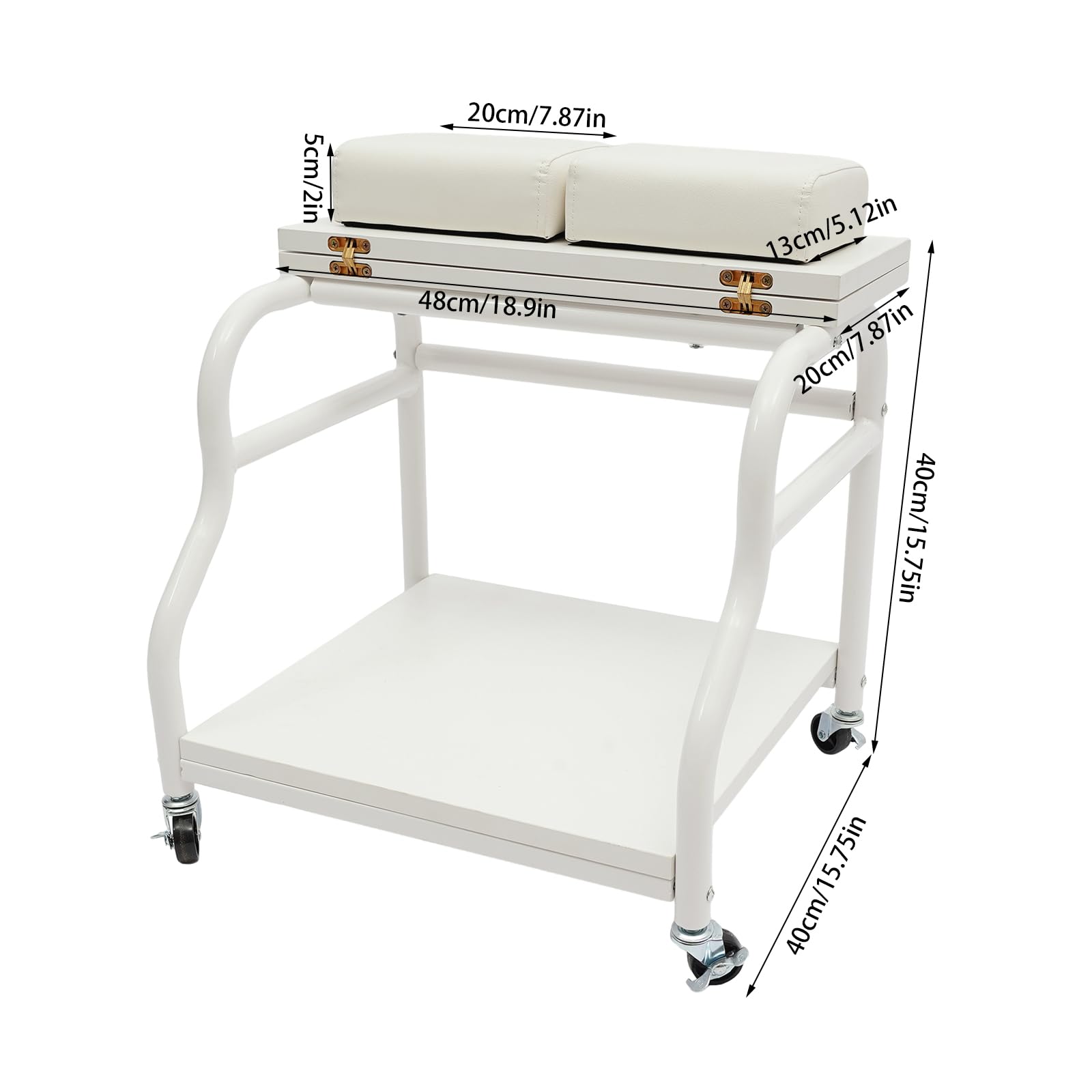 Chariot pour bain de pieds - Blanc - 40 x 40 cm - Capacité de charge de 18 kg - 2 étages - Chaise de pédicure mobile avec repose-pieds - 4 roues universelles - Pour salon de beauté, studio de manucure