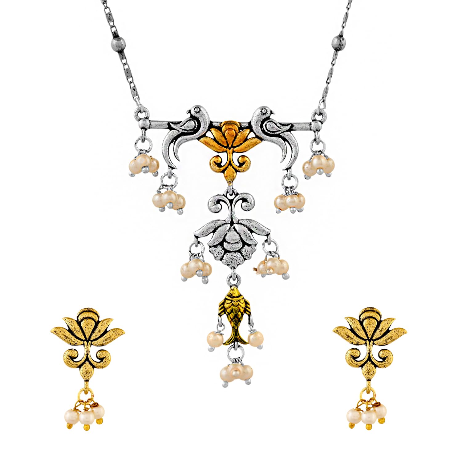 voylla Qasbah Oxidised Two Tone Necklace Set For Women|Oxidised Long Necklace Set For Women|Dual Tone|Everyday|Festive|Diwali|Karwachauth|Gift For Her (Kamali)-picture-34