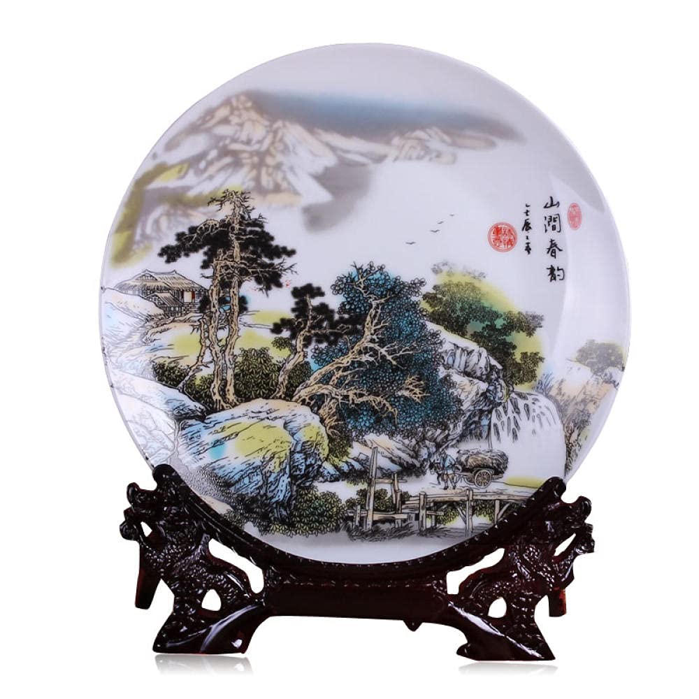 MCWJ Placa decorativa de cerámica de la placa de porcelana decorativa de Jingdezhen de cerámica de la placa de sentado del paisaje del estante del vino de la pared de la placa de