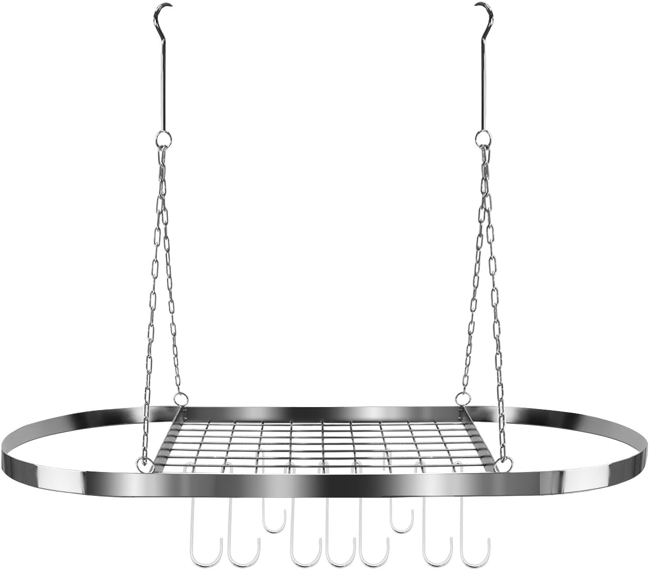 Sorbus® Pot and Pan Rack for Ceiling with Hooks — Decorative Oval Mounted Storage Rack — Multi-Purpose Organizer for Home, Restaurant, Kitchen Cookware, Utensils, Books, Household (Hanging Chrome): Home & Kitchen