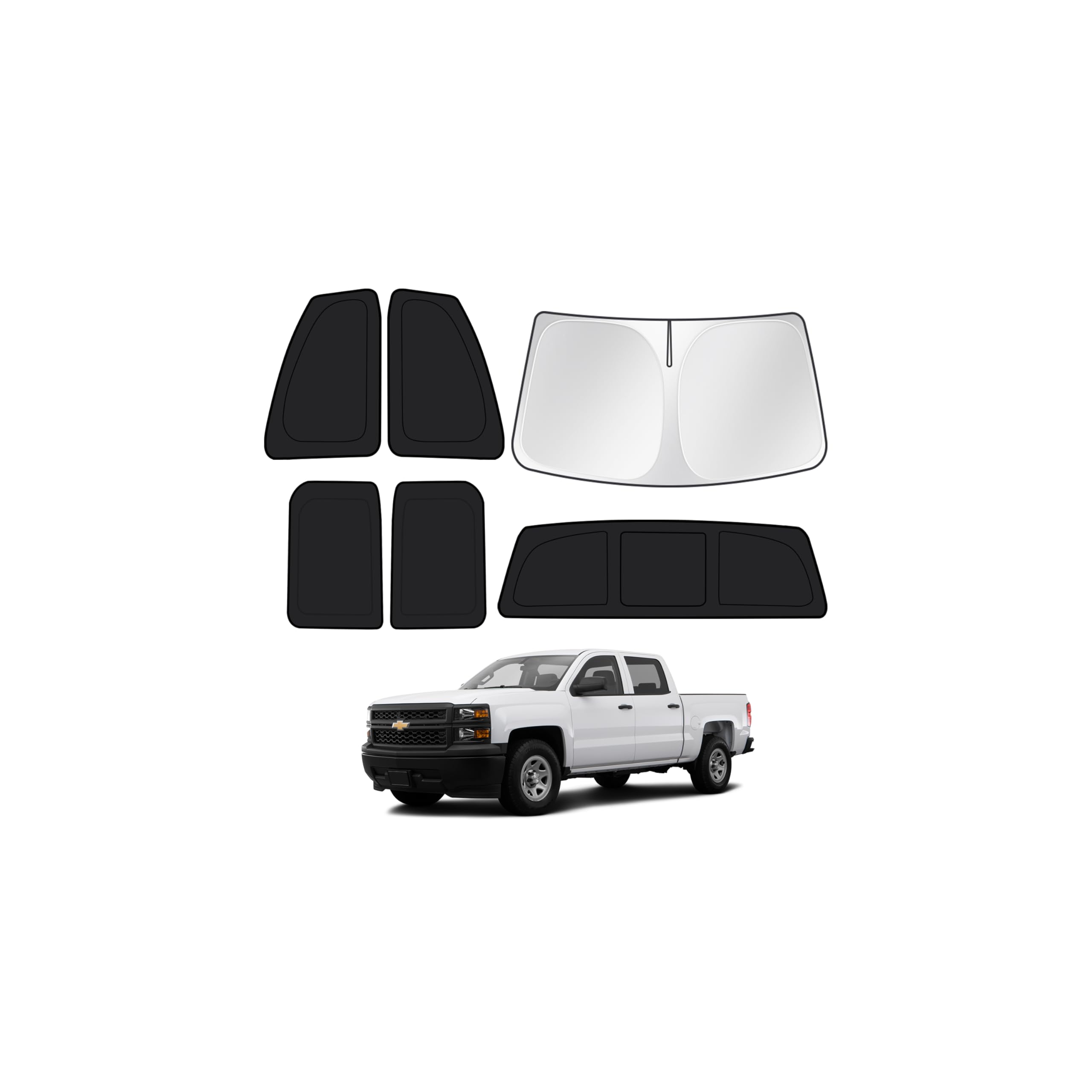 Canvcle Window Shades for 2014-2019 Chevrolet Chevy Silverado/GMC Sierra 1500 Accessories Windshield Sun Shade Side Rear Window Covers Sunshade Sun Shield Privacy Protection for Camping Black 6PCS